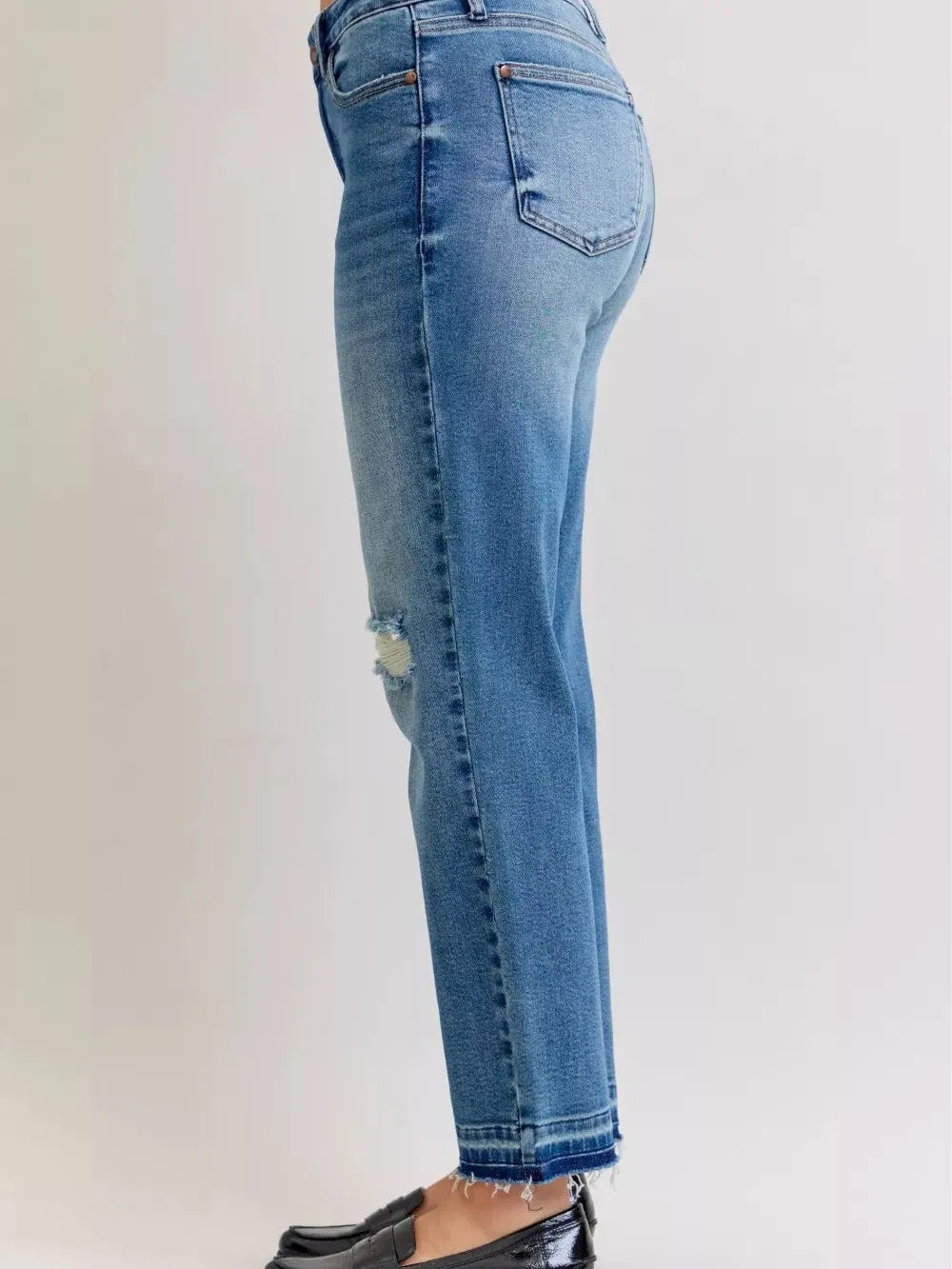 Judy Blue Rebel Heart Mid Rise Boyfriend Release Hem Jeans-Jeans-Shop Z & Joxa