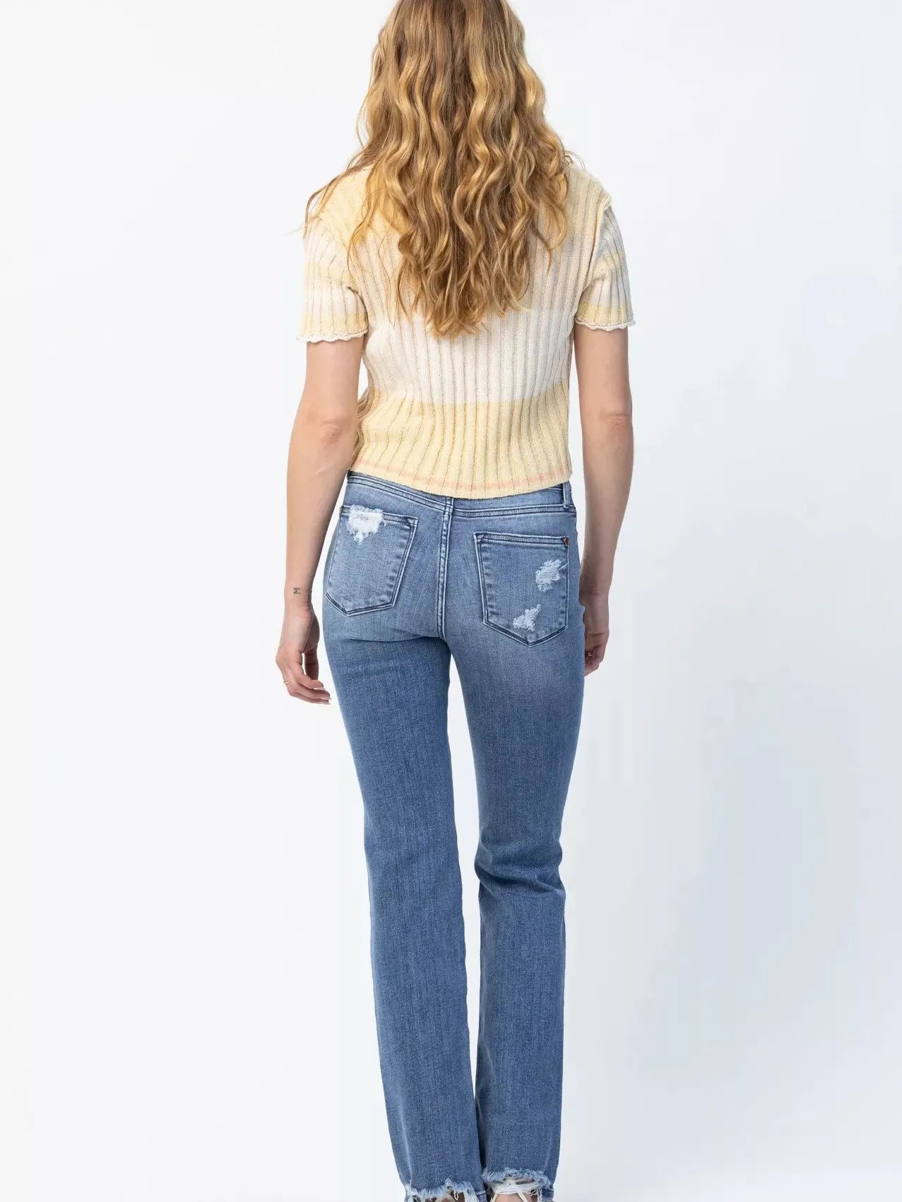 Judy Blue Rebel Stone Destroyed Mid Rise Straight Cut Jeans-Women's Jeans-Shop Z & Joxa