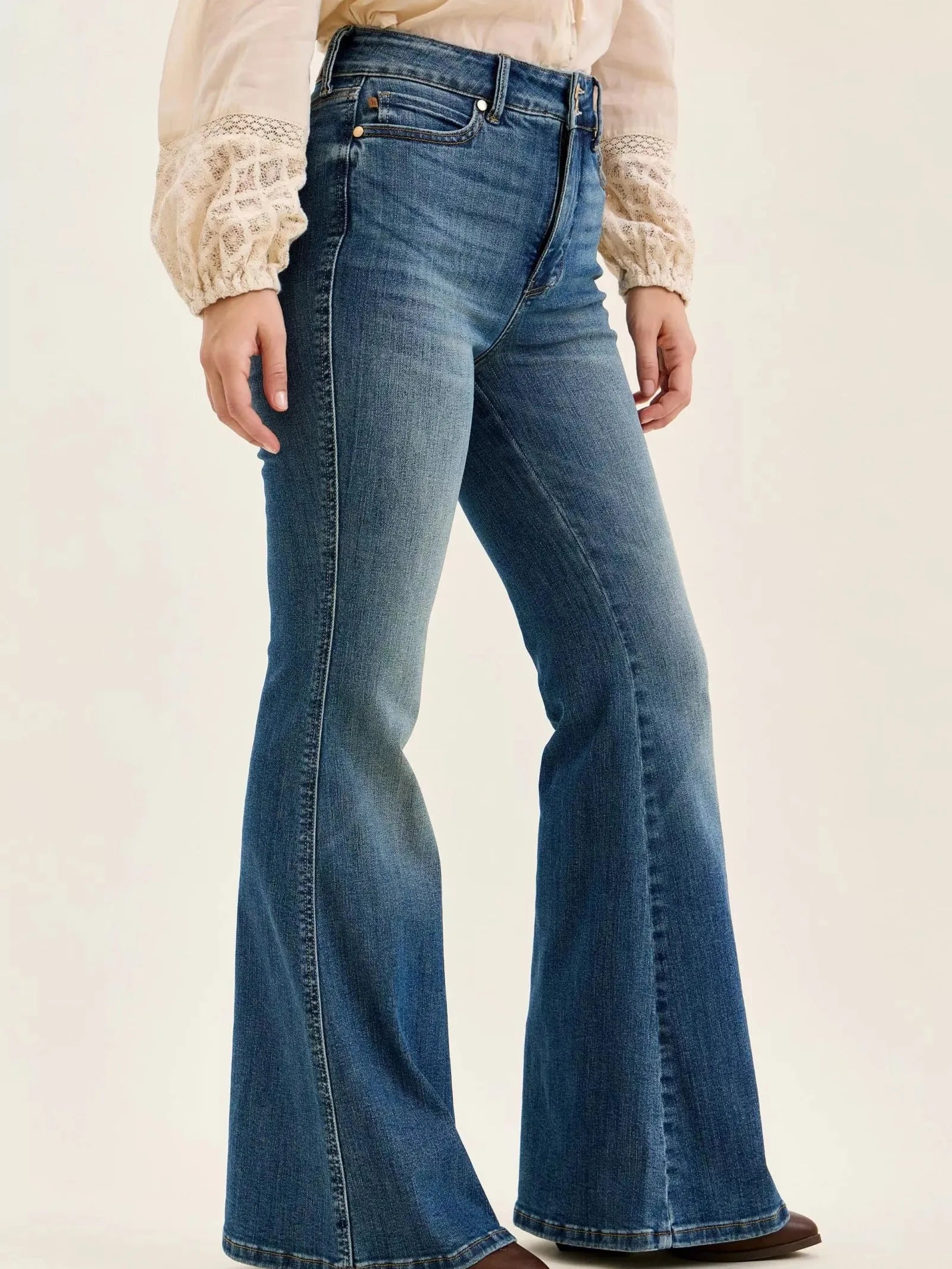 Judy Blue Retro Revival Double Button Tummy Control Flare Jeans-Women's Jeans-Shop Z & Joxa