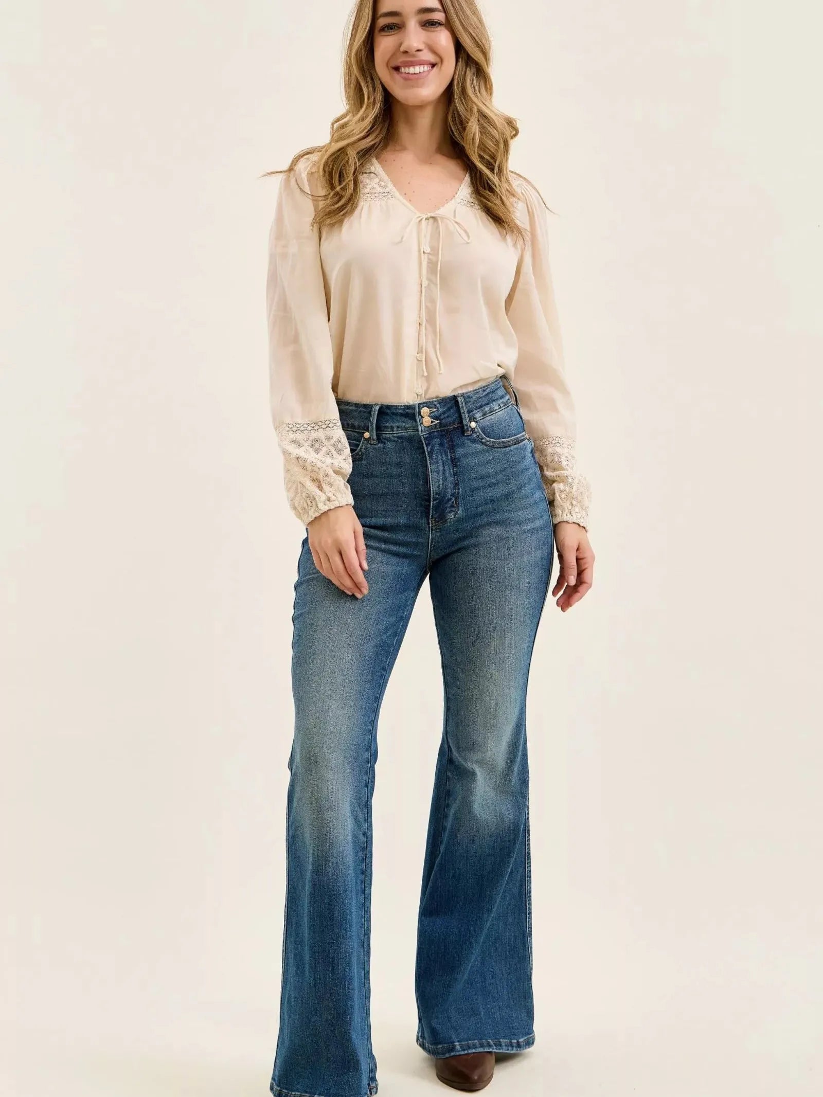 Judy Blue Retro Revival Double Button Tummy Control Flare Jeans-Women's Jeans-Shop Z & Joxa
