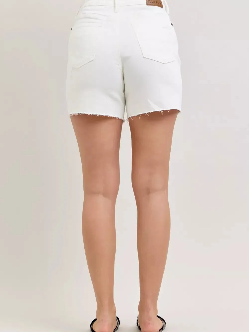 Judy Blue Rustic White Vogue Denim Dad Shorts with Cell Pockets-Women's Shorts-Shop Z & Joxa