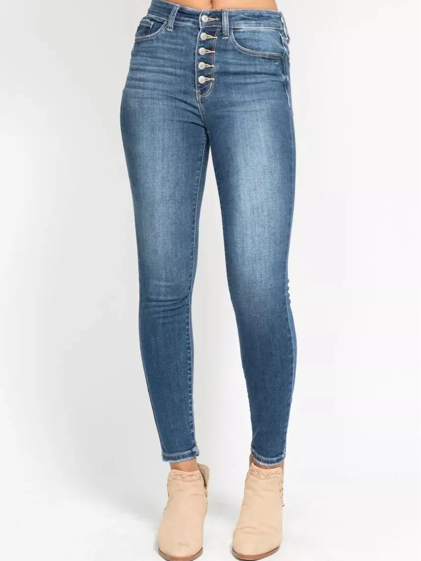 Judy Blue Skyline Chic Highrise Button Fly Skinny Jeans-Women's Jeans-Shop Z & Joxa