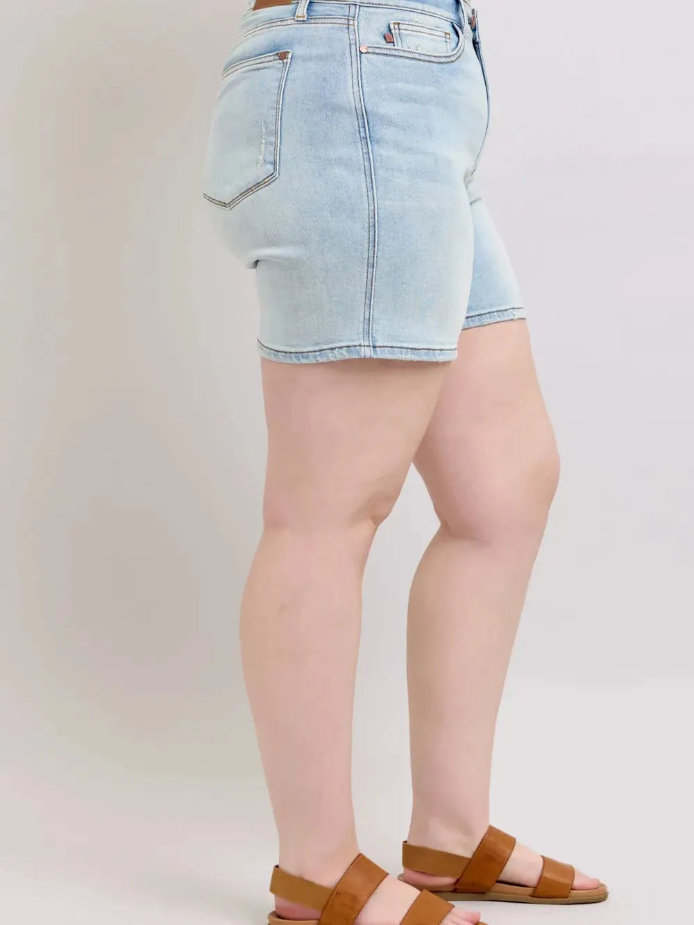 Judy Blue Starlight Double Button Light Wash Denim Shorts-Women's Shorts-Shop Z & Joxa