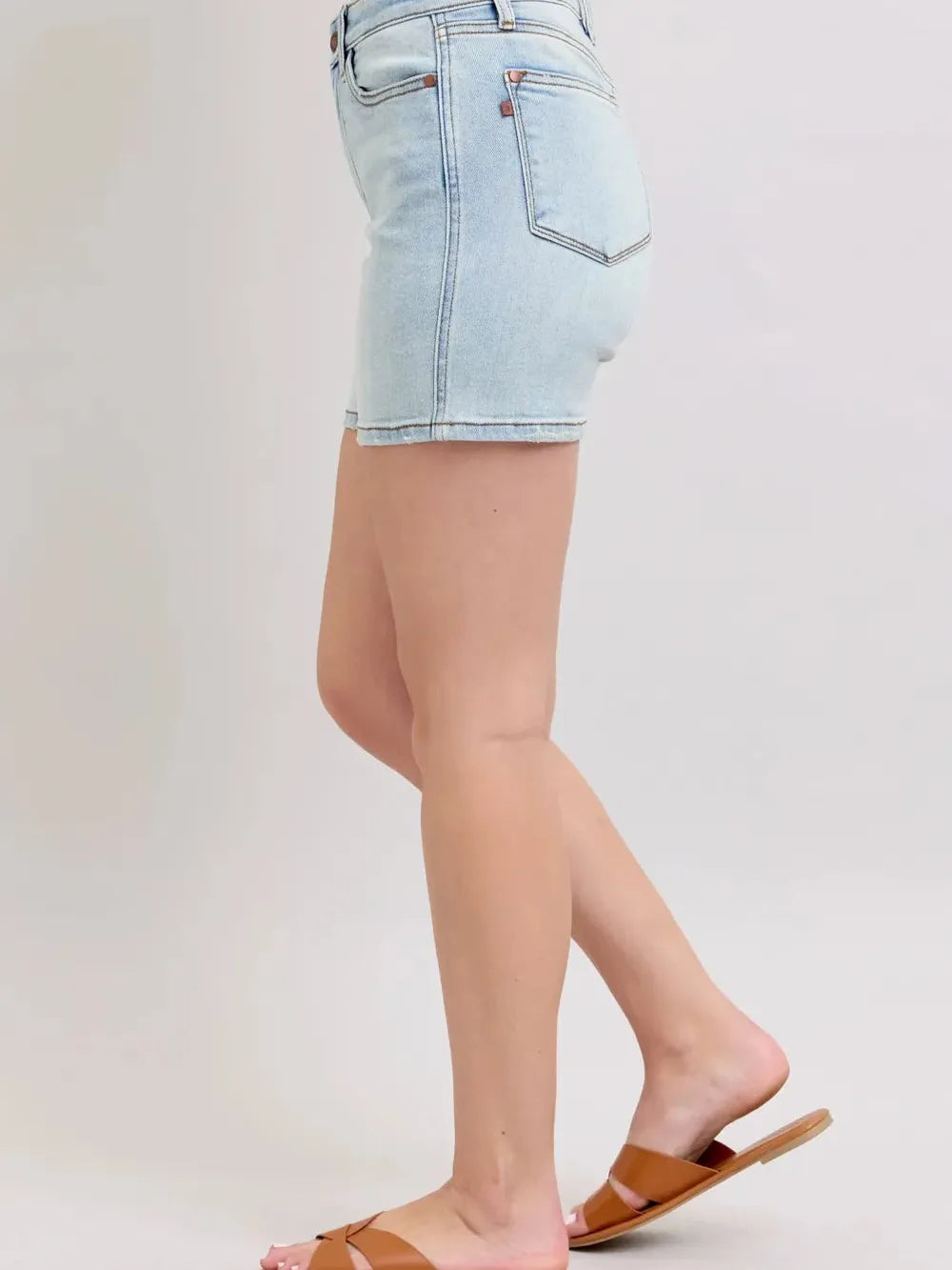 Judy Blue Starlight Double Button Light Wash Denim Shorts-Women's Shorts-Shop Z & Joxa