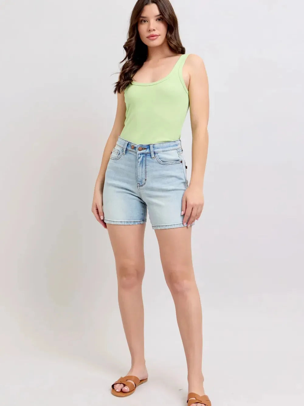 Judy Blue Starlight Double Button Light Wash Denim Shorts-Women's Shorts-Shop Z & Joxa