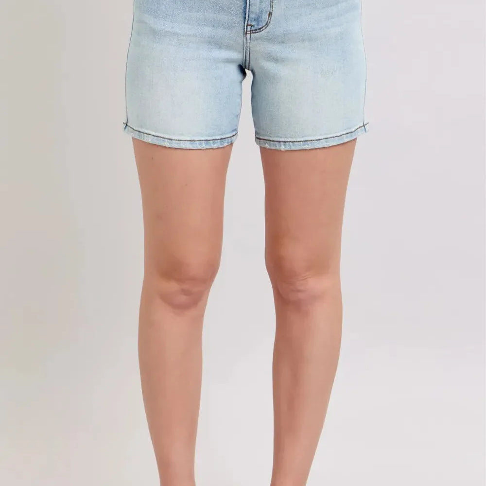 Judy Blue Starlight Double Button Light Wash Denim Shorts-Women's Shorts-Shop Z & Joxa