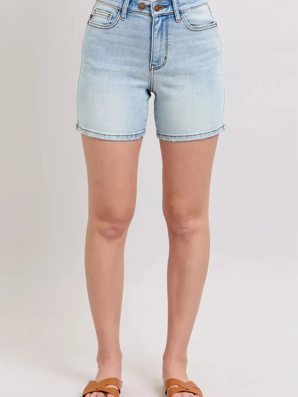 Judy Blue Starlight Double Button Light Wash Denim Shorts-Women's Shorts-Shop Z & Joxa