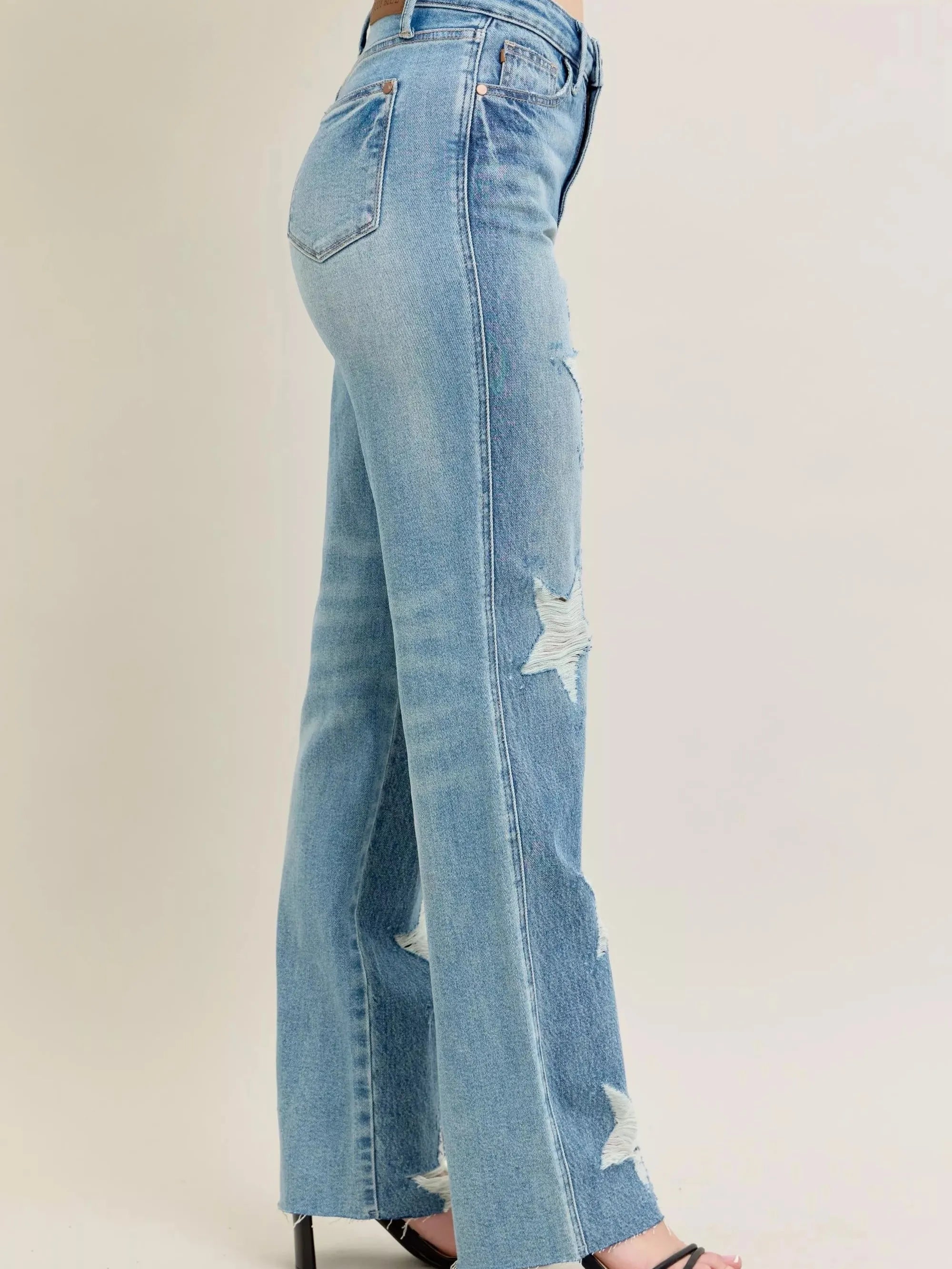 Judy Blue Starry Stone High Rise Star Shaped Destroyed Jeans-Women's Jeans-Shop Z & Joxa