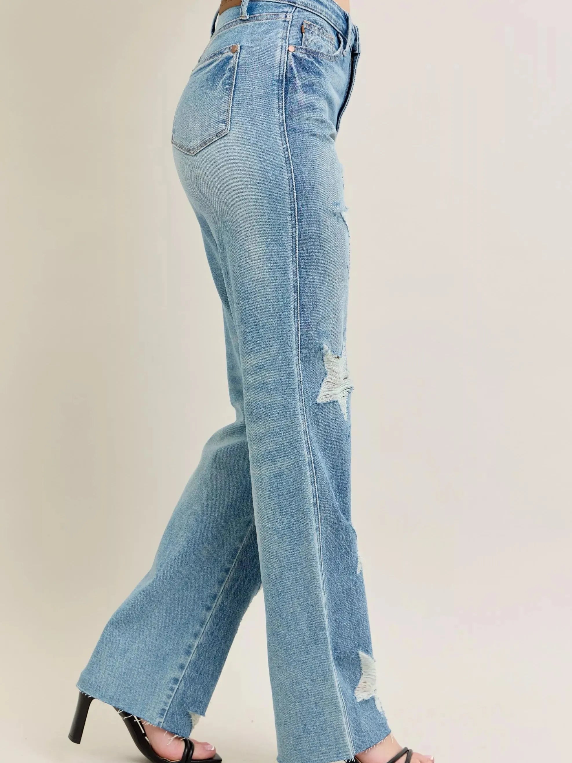 Judy Blue Starry Stone High Rise Star Shaped Destroyed Jeans-Women's Jeans-Shop Z & Joxa
