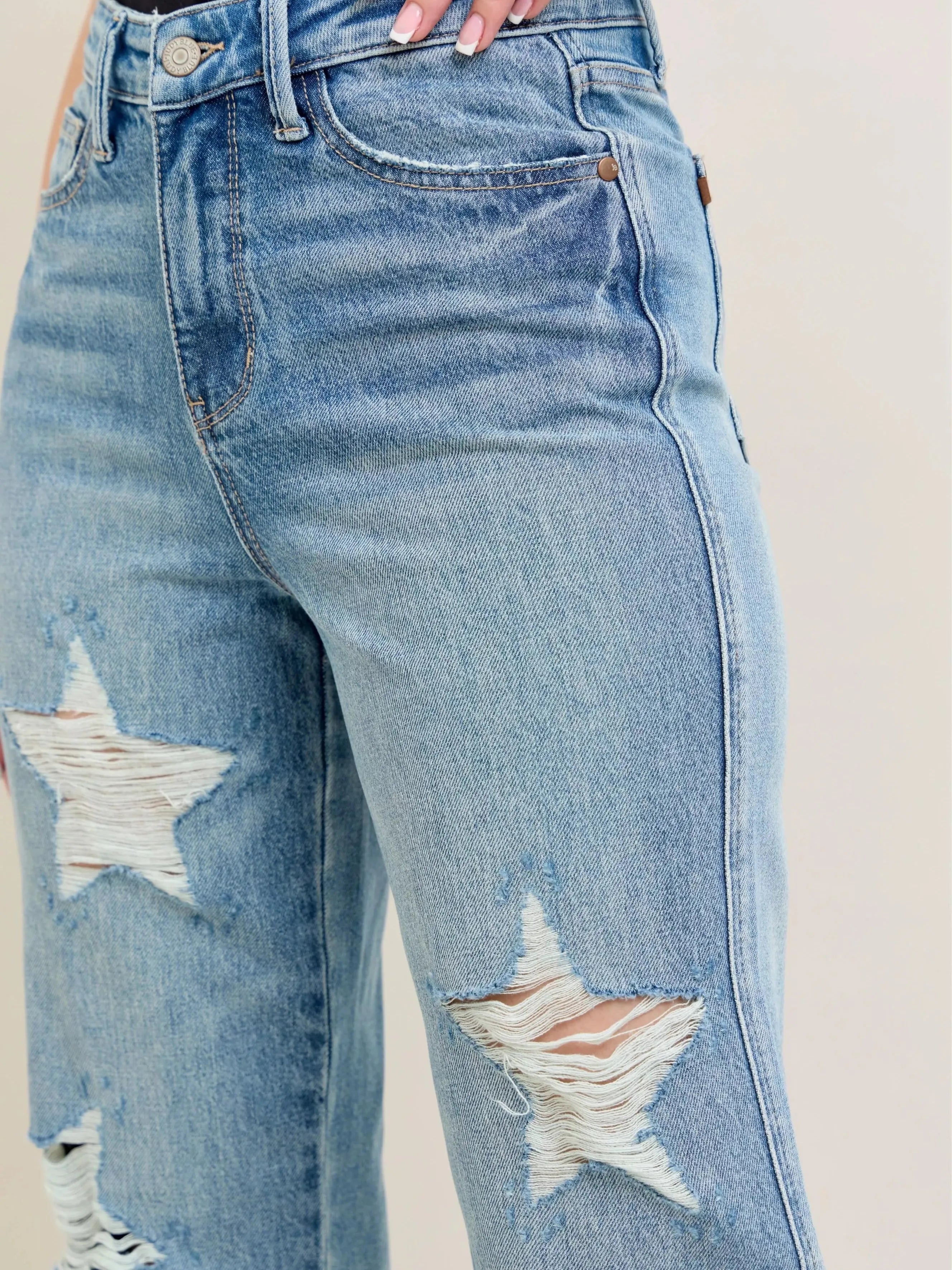 Judy Blue Starry Stone High Rise Star Shaped Destroyed Jeans-Women's Jeans-Shop Z & Joxa