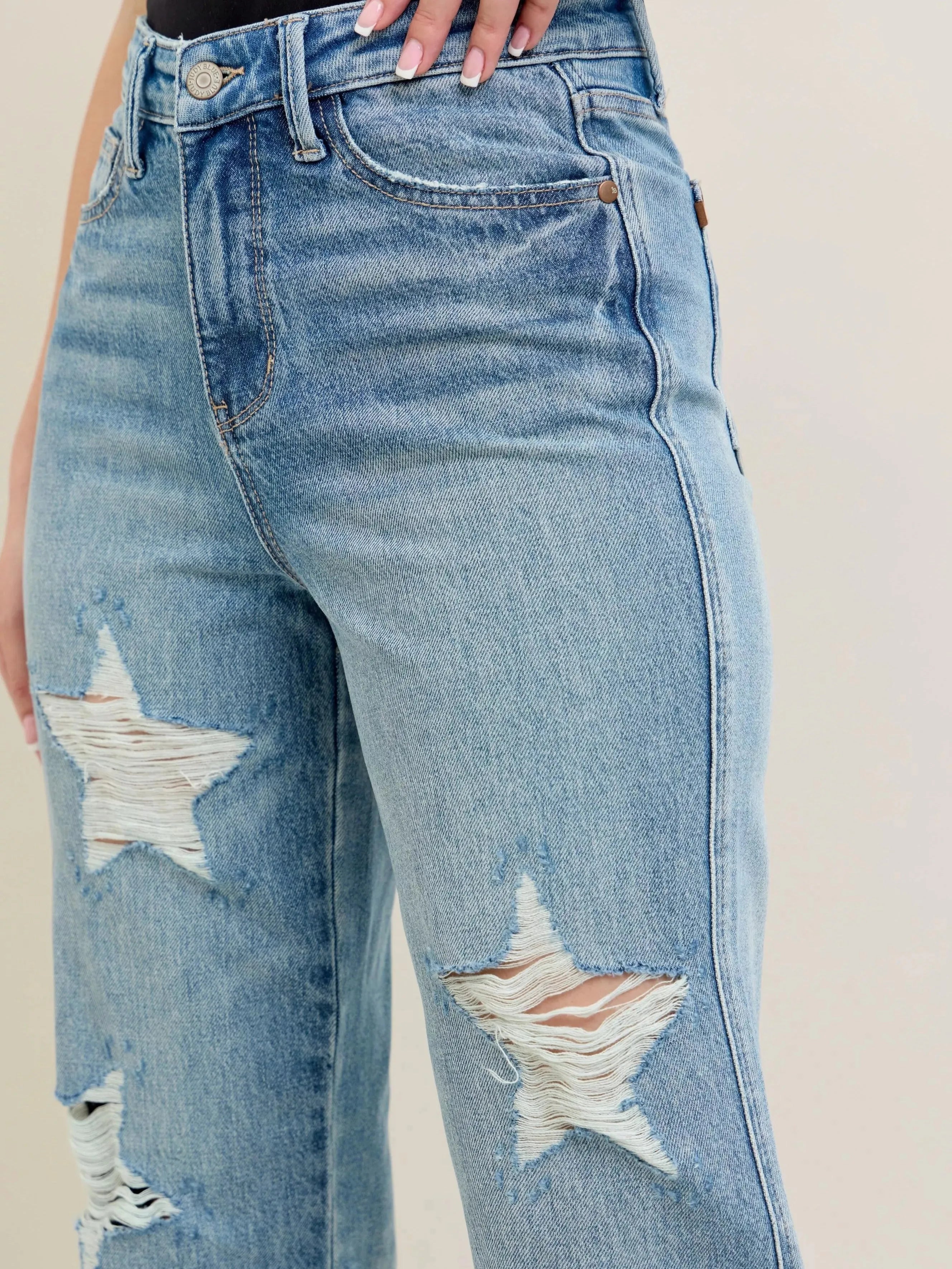 Judy Blue Starry Stone High Rise Star Shaped Destroyed Jeans-Women's Jeans-Shop Z & Joxa