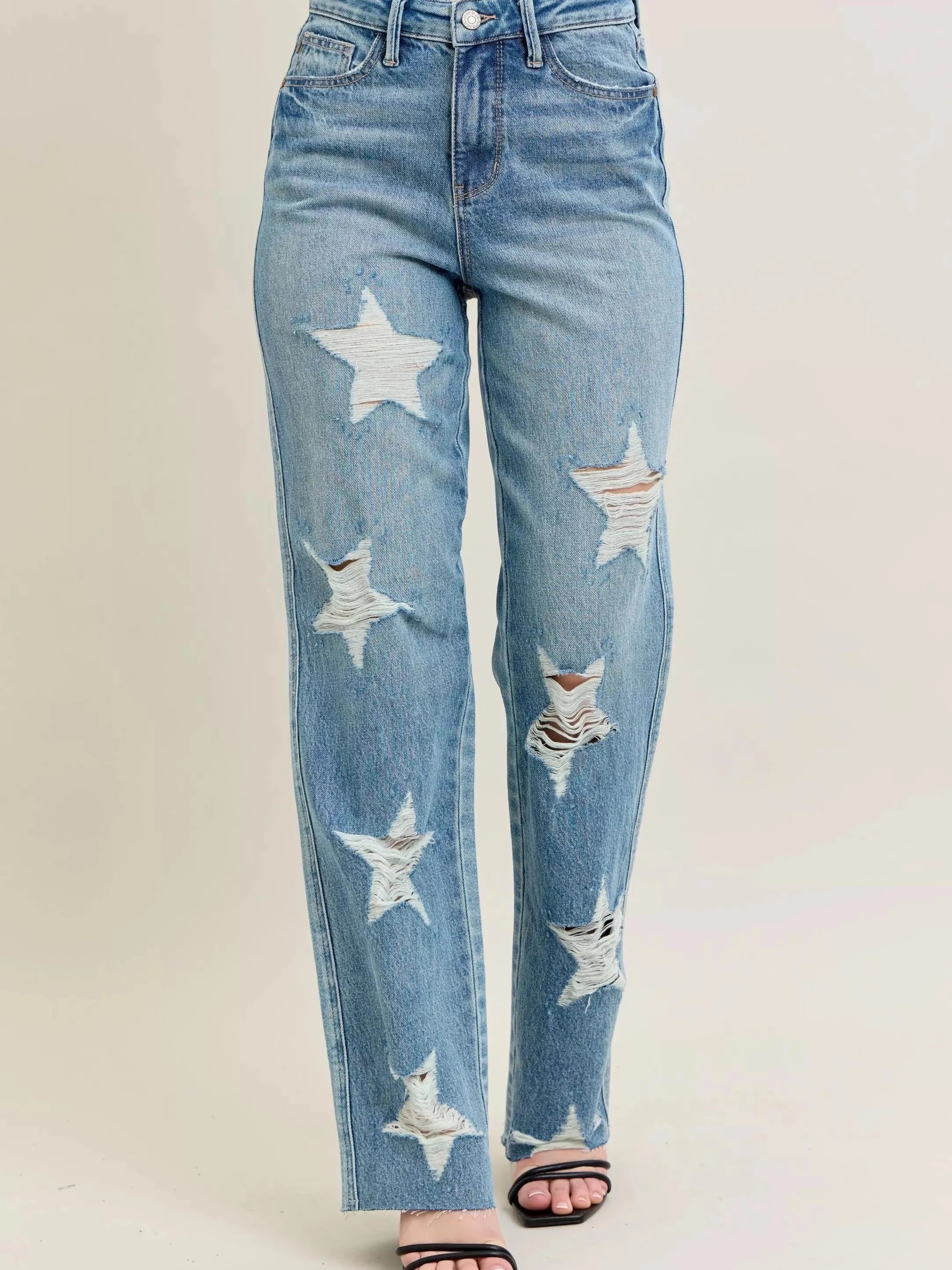 Judy Blue Starry Stone High Rise Star Shaped Destroyed Jeans-Women's Jeans-Shop Z & Joxa