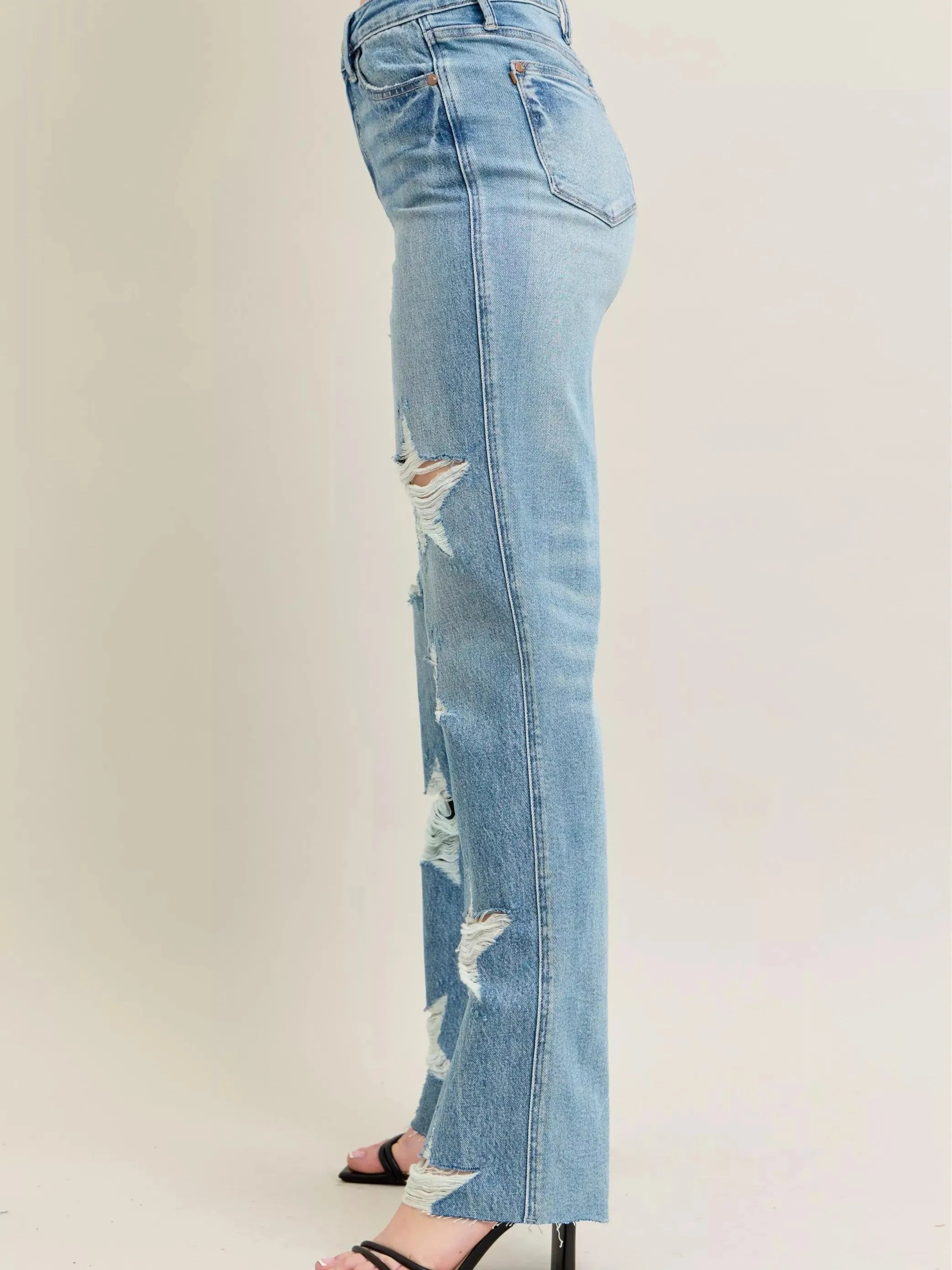 Judy Blue Starry Stone High Rise Star Shaped Destroyed Jeans-Women's Jeans-Shop Z & Joxa
