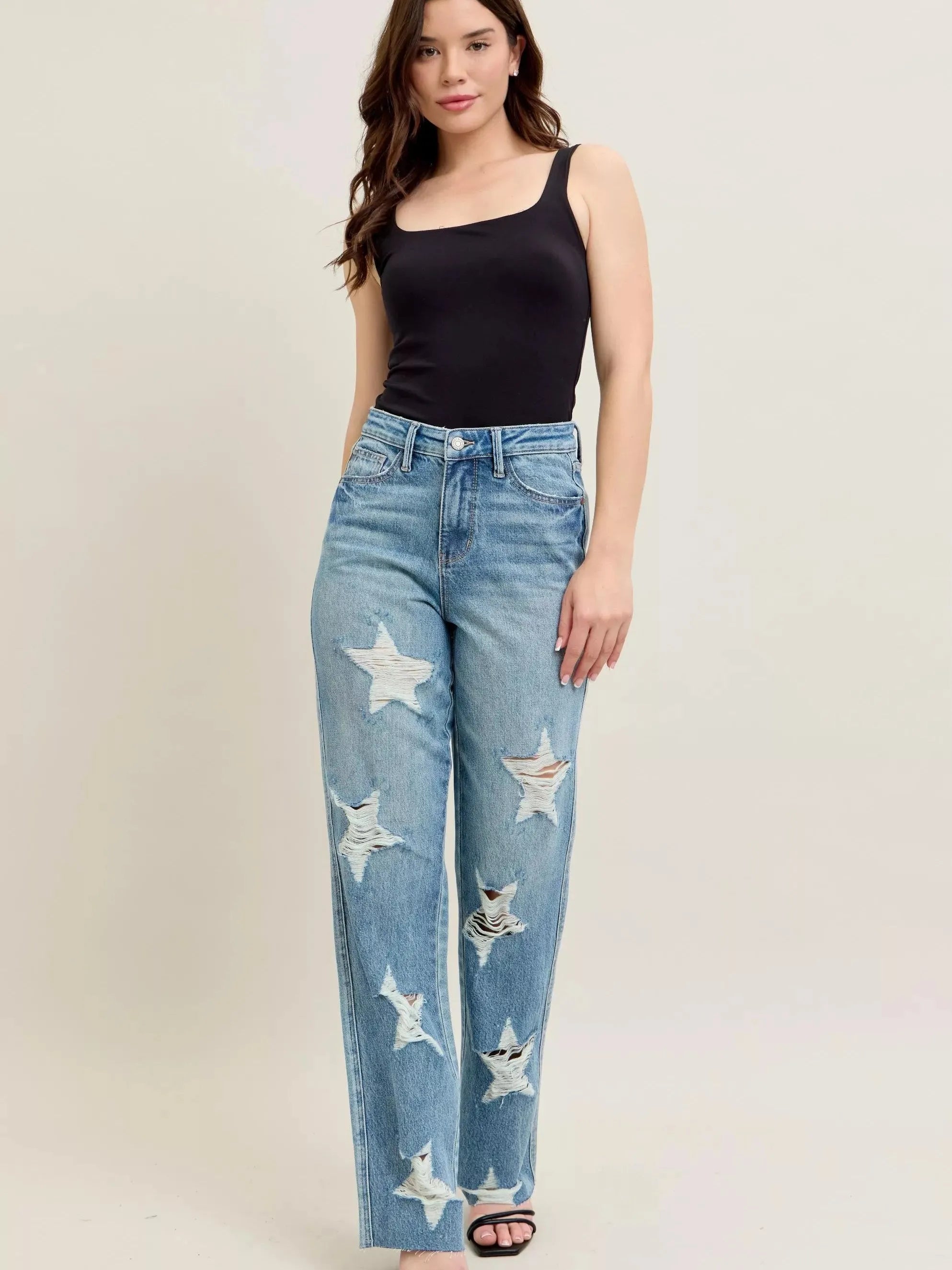Judy Blue Starry Stone High Rise Star Shaped Destroyed Jeans-Women's Jeans-Shop Z & Joxa