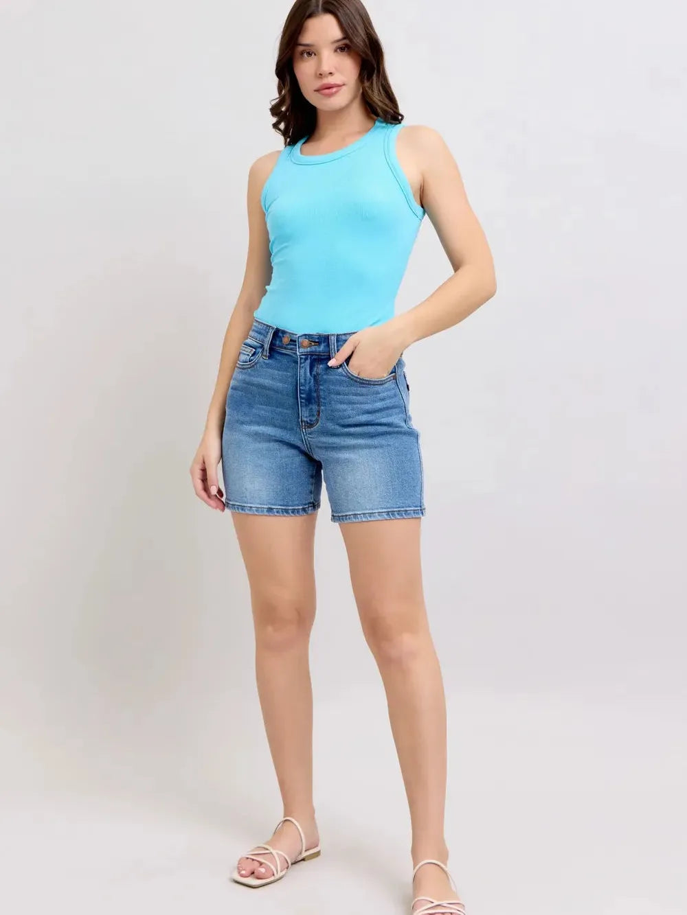 Judy Blue Stonewash Double 2 Button Denim Shorts with Pockets-Women's Shorts-Shop Z & Joxa