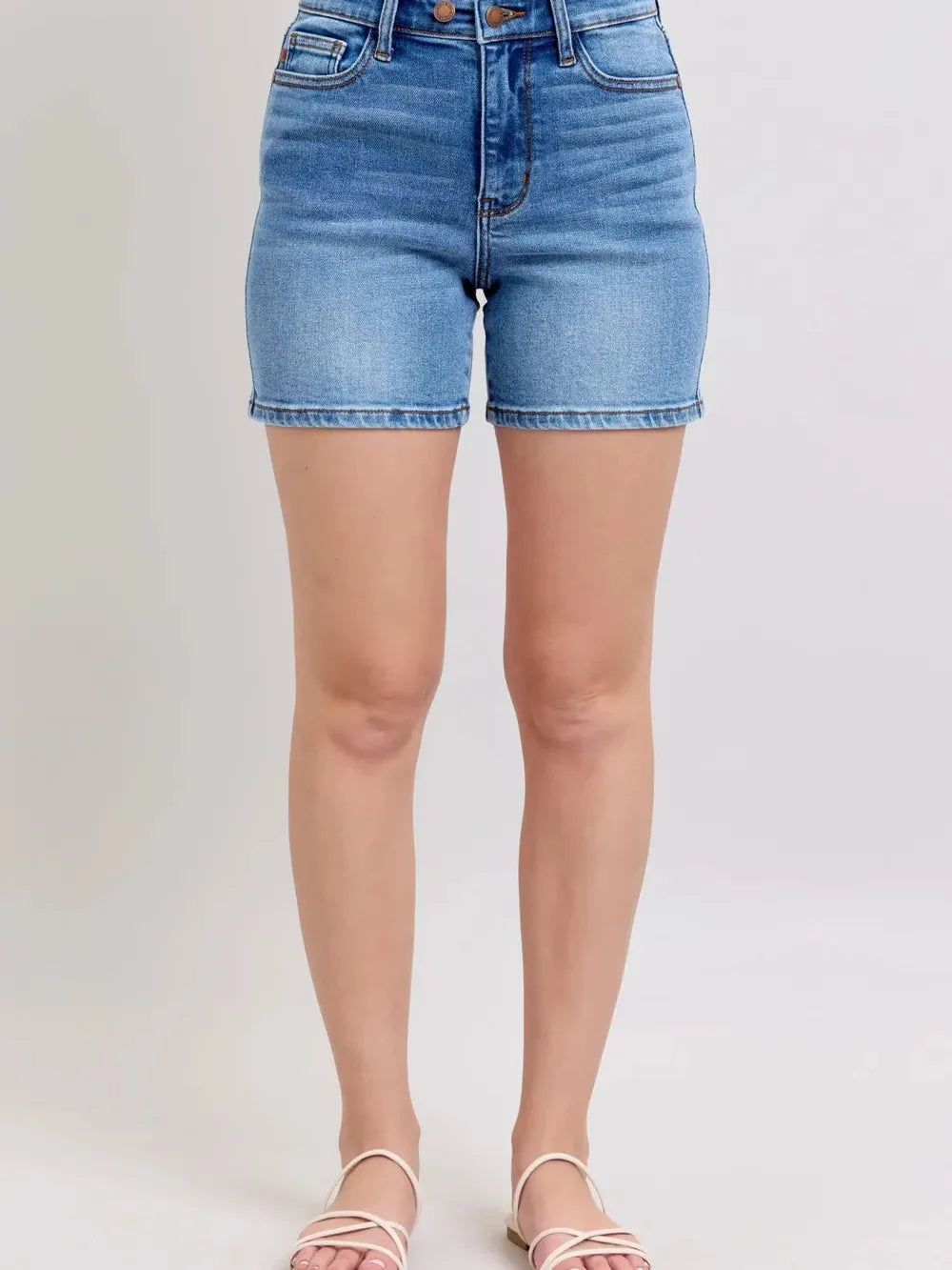 Judy Blue Stonewash Double 2 Button Denim Shorts with Pockets-Women's Shorts-Shop Z & Joxa