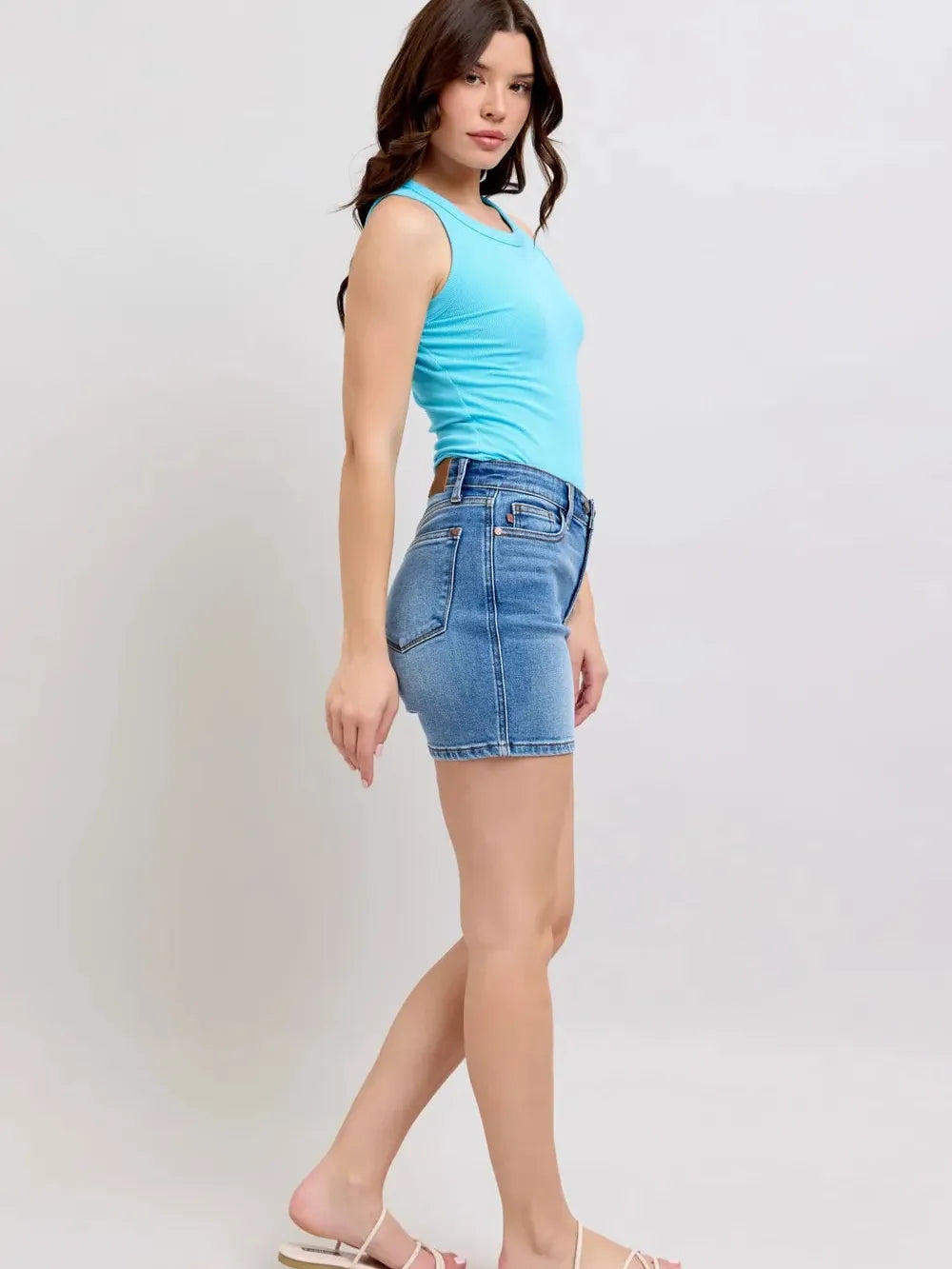 Judy Blue Stonewash Double 2 Button Denim Shorts with Pockets-Women's Shorts-Shop Z & Joxa