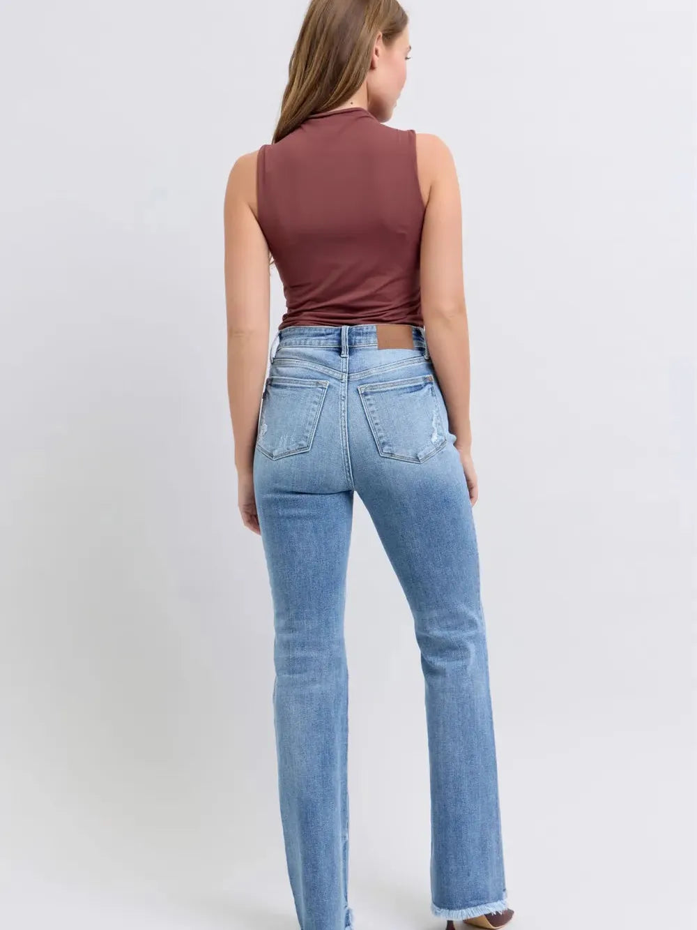 Judy Blue Stoneway Raw Hem High Rise Bootcut Jeans-Women's Jeans-Shop Z & Joxa