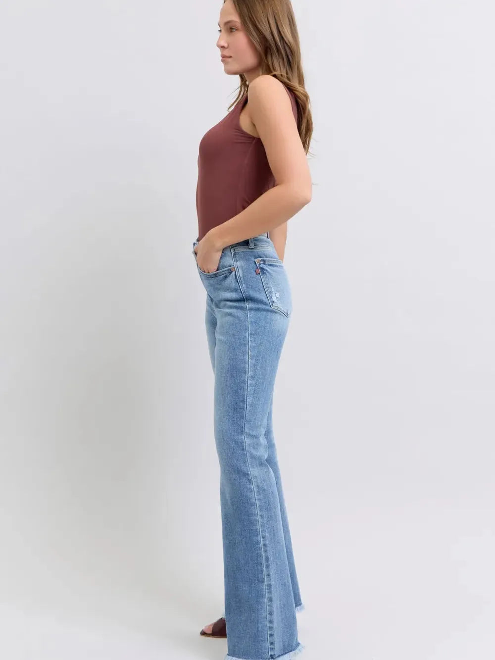 Judy Blue Stoneway Raw Hem High Rise Bootcut Jeans-Women's Jeans-Shop Z & Joxa