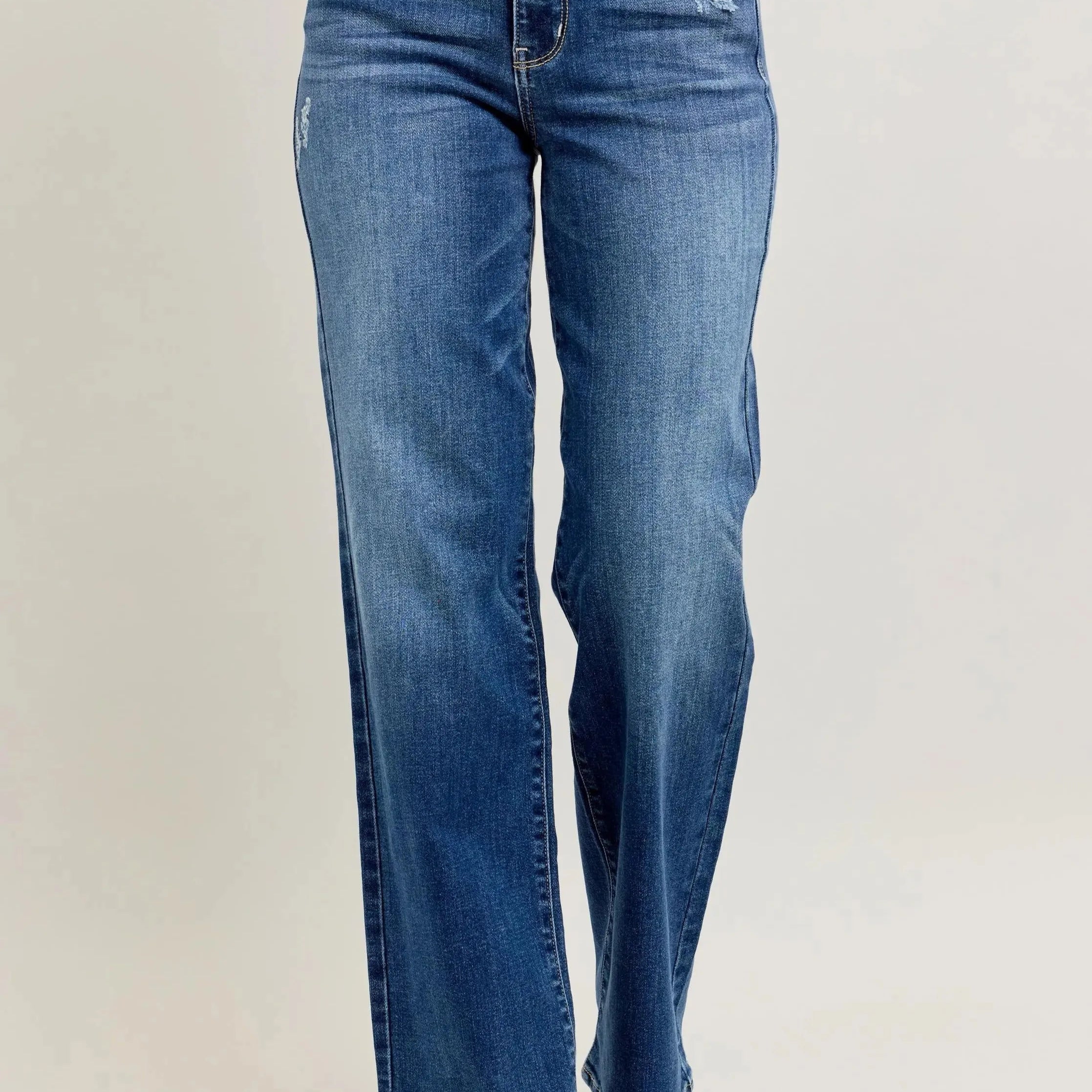 Judy Blue Throwback Cool High Waist Straight Leg Jeans in Dark Stone-Women's Jeans-Shop Z & Joxa