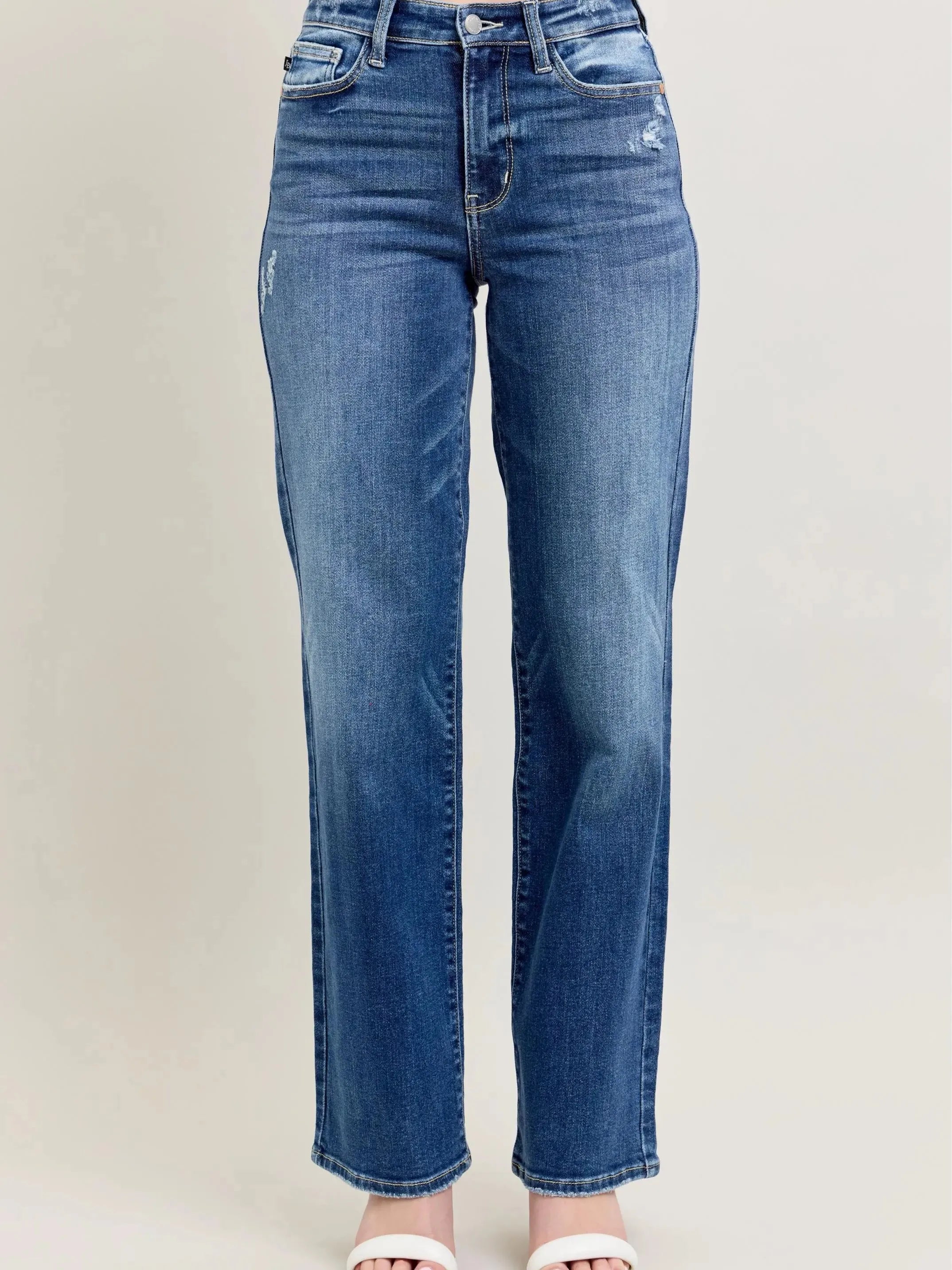 Judy Blue Throwback Cool High Waist Straight Leg Jeans in Dark Stone-Women's Jeans-Shop Z & Joxa