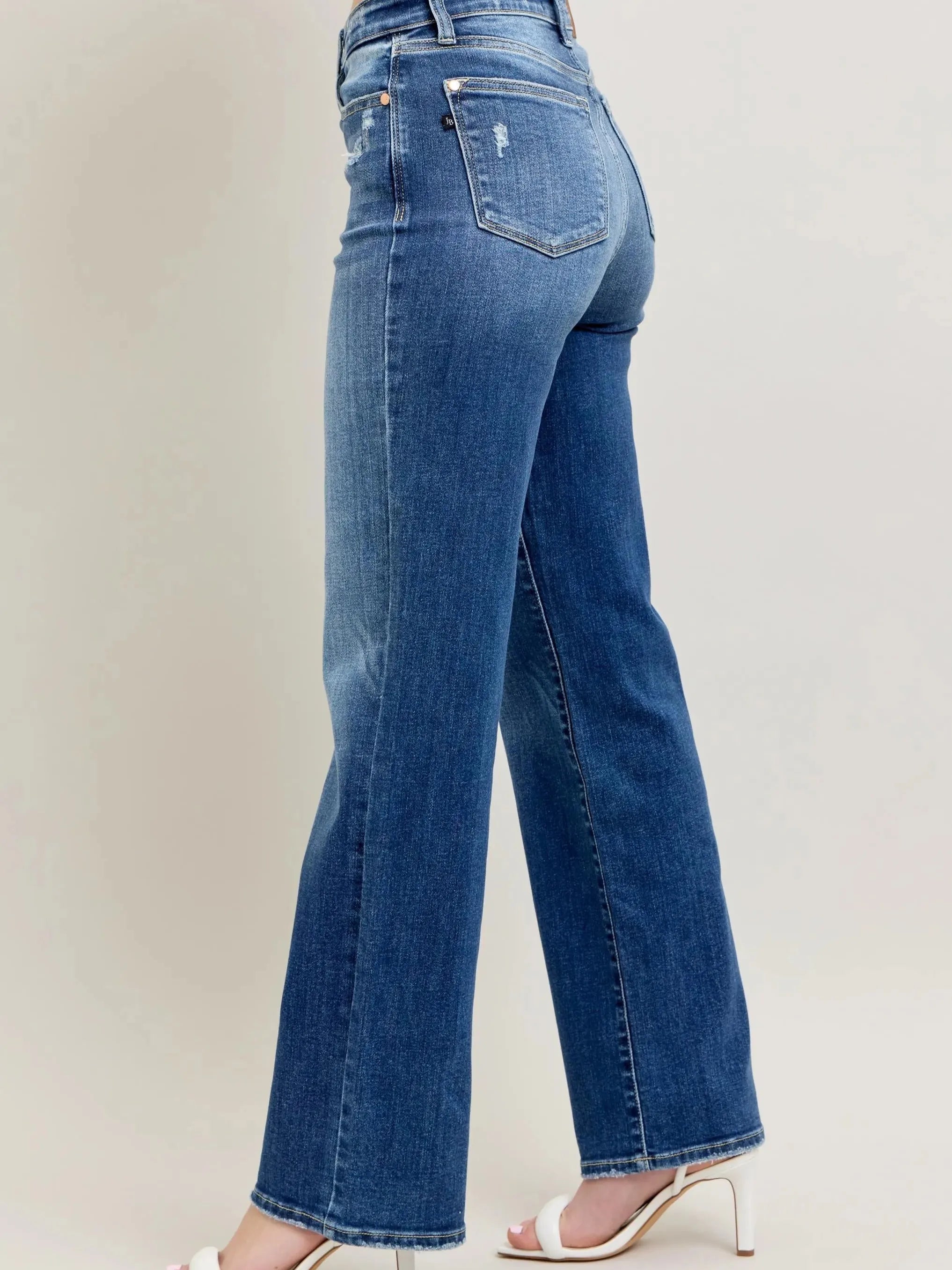 Judy Blue Throwback Cool High Waist Straight Leg Jeans in Dark Stone-Women's Jeans-Shop Z & Joxa
