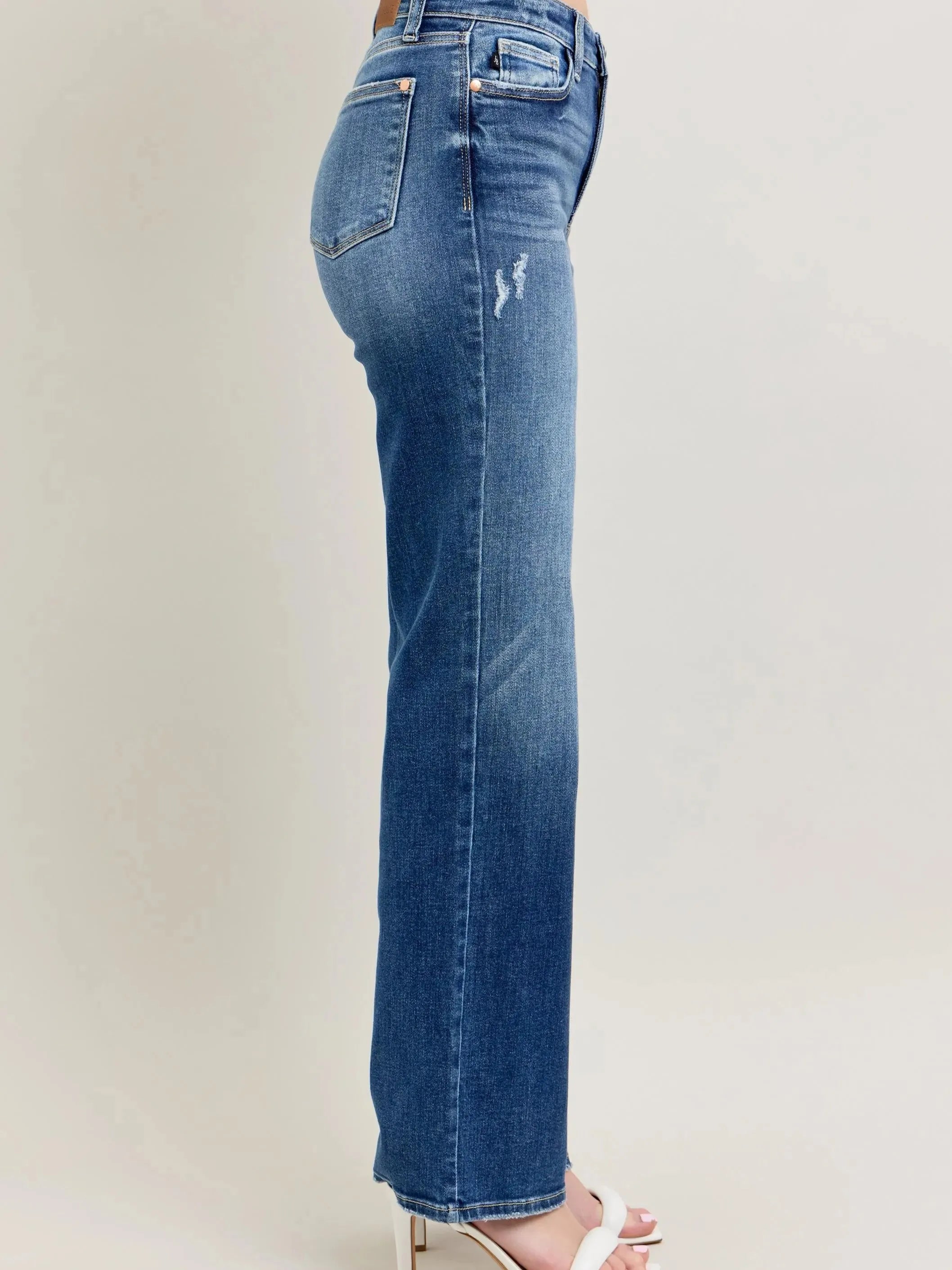 Judy Blue Throwback Cool High Waist Straight Leg Jeans in Dark Stone-Women's Jeans-Shop Z & Joxa