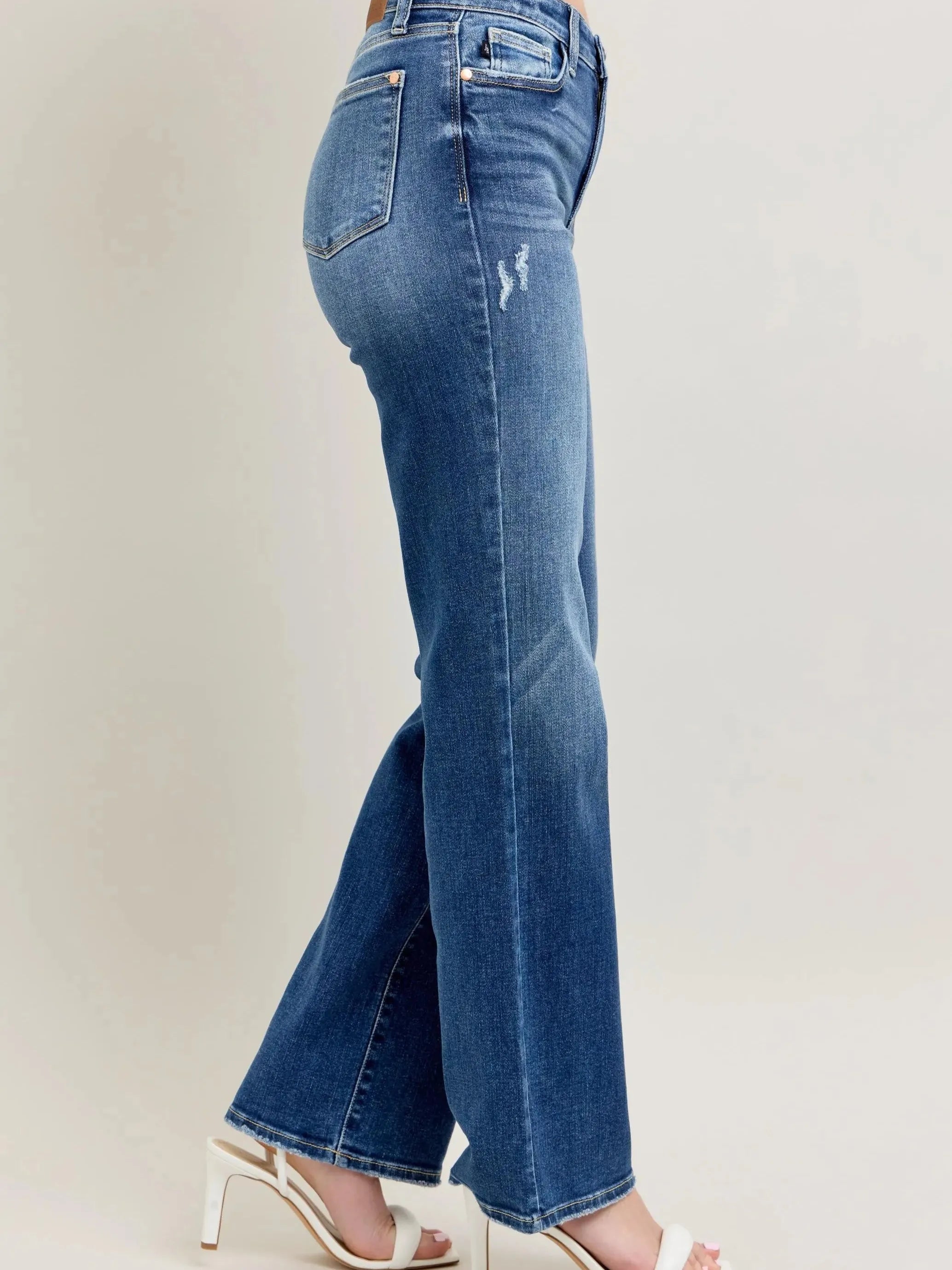 Judy Blue Throwback Cool High Waist Straight Leg Jeans in Dark Stone-Women's Jeans-Shop Z & Joxa