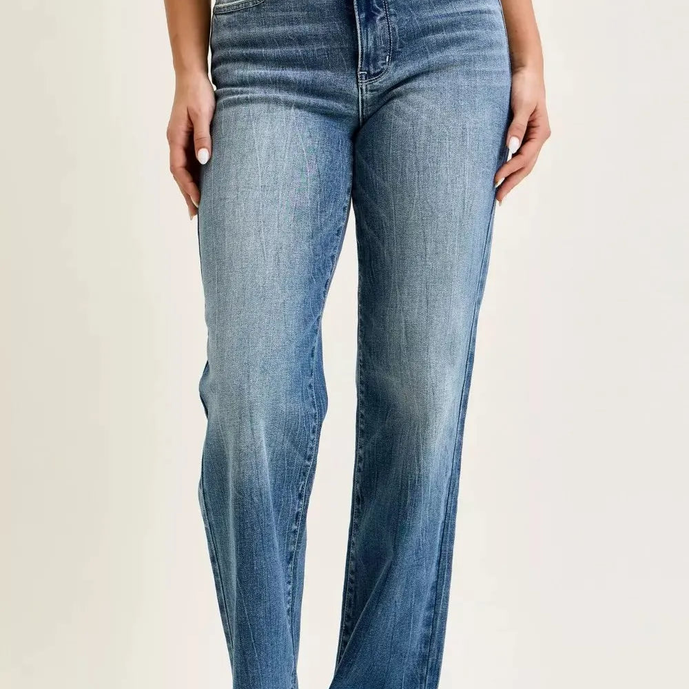 Judy Blue Throwback Mid Rise Retro Straight Cut Jeans-Women's Jeans-Shop Z & Joxa