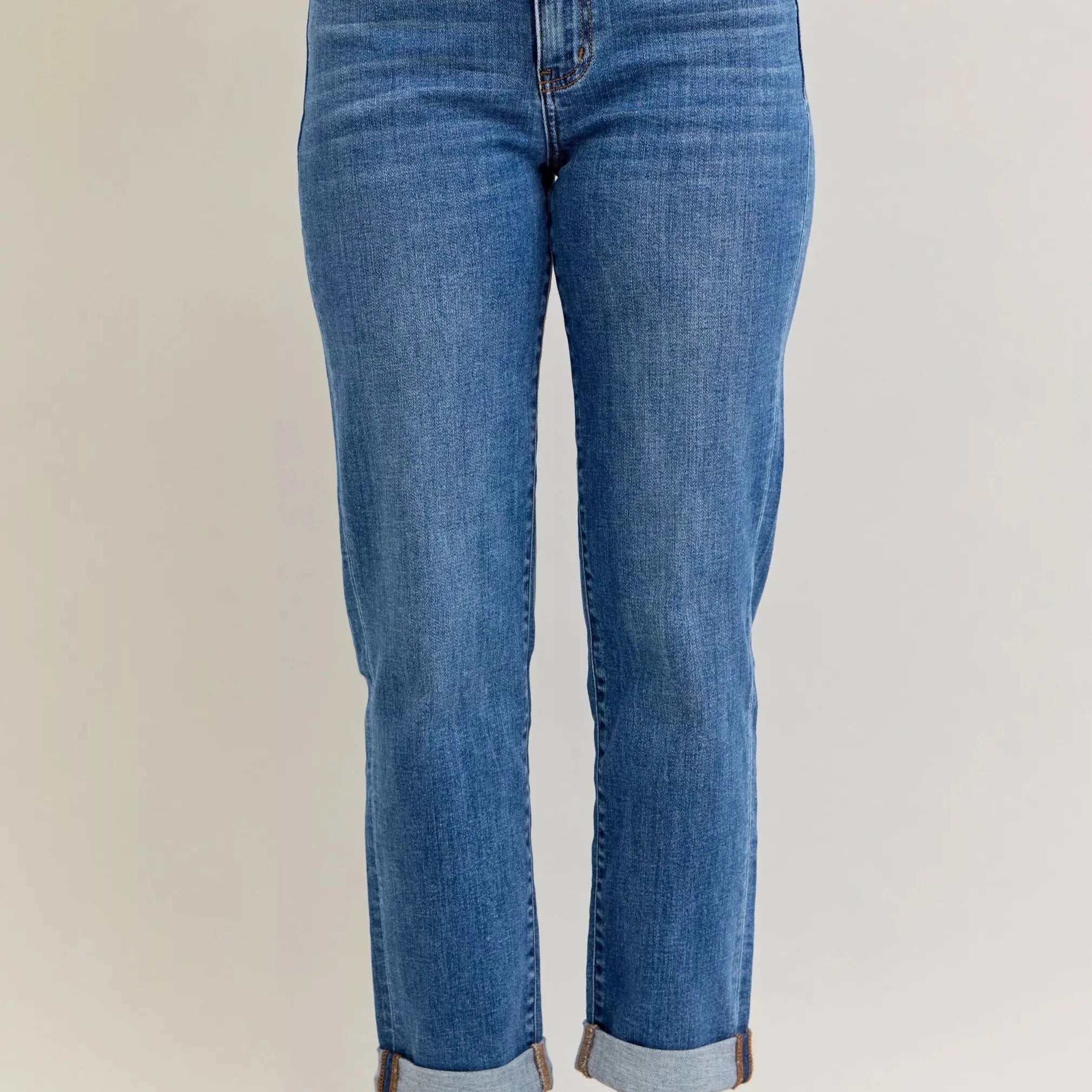 Judy Blue Weekend Vibes Mid Rise Boyfriend Jeans with Cuff-Women's Jeans-Shop Z & Joxa