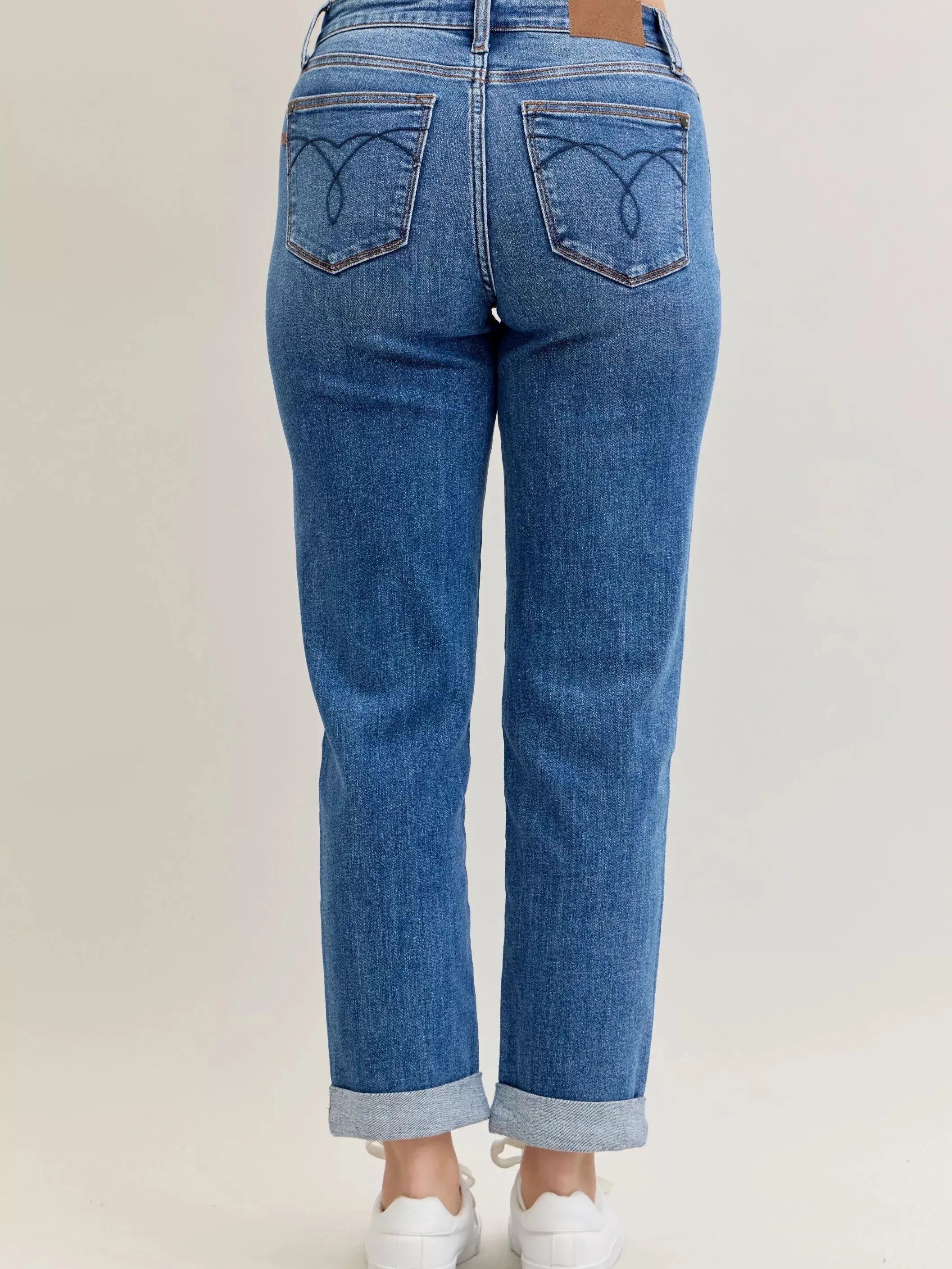 Judy Blue Weekend Vibes Mid Rise Boyfriend Jeans with Cuff-Women's Jeans-Shop Z & Joxa
