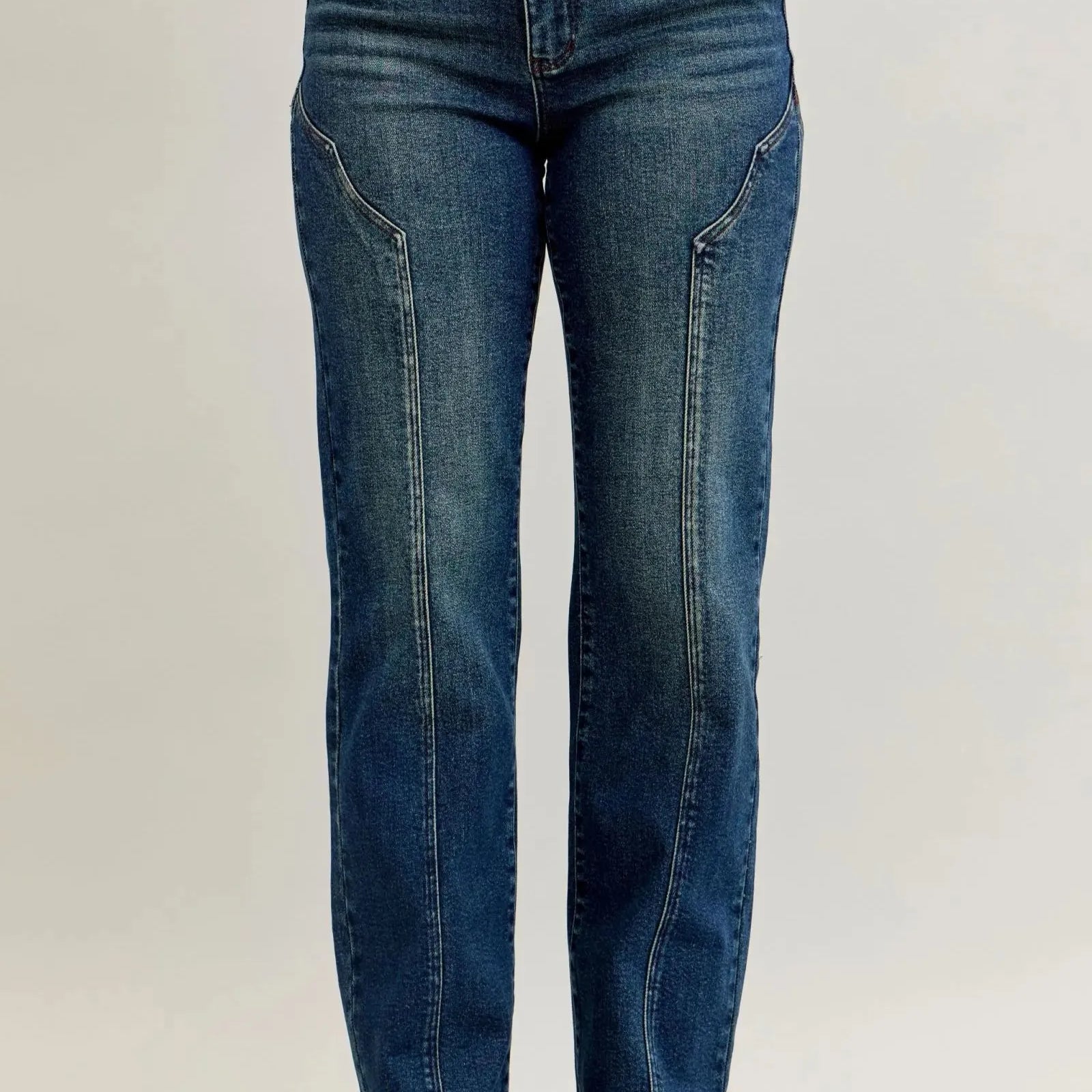 Judy Blue Western Flame Mid Rise Seam Detail Jeans Dark Blue-Women's Jeans-Shop Z & Joxa