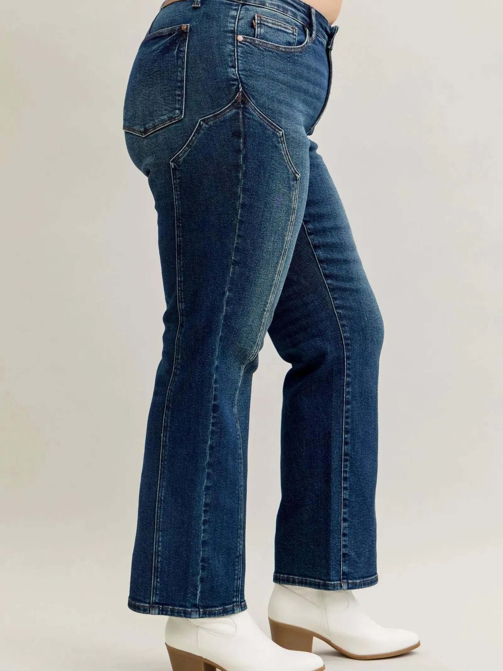 Judy Blue Western Flame Mid Rise Seam Detail Jeans Dark Blue-Women's Jeans-Shop Z & Joxa