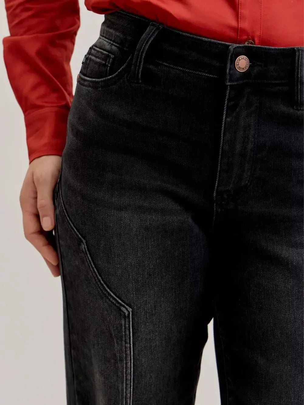 Judy Blue Western Flame Mid Rise Seam Detail Straight Jeans-Women's Jeans-Shop Z & Joxa