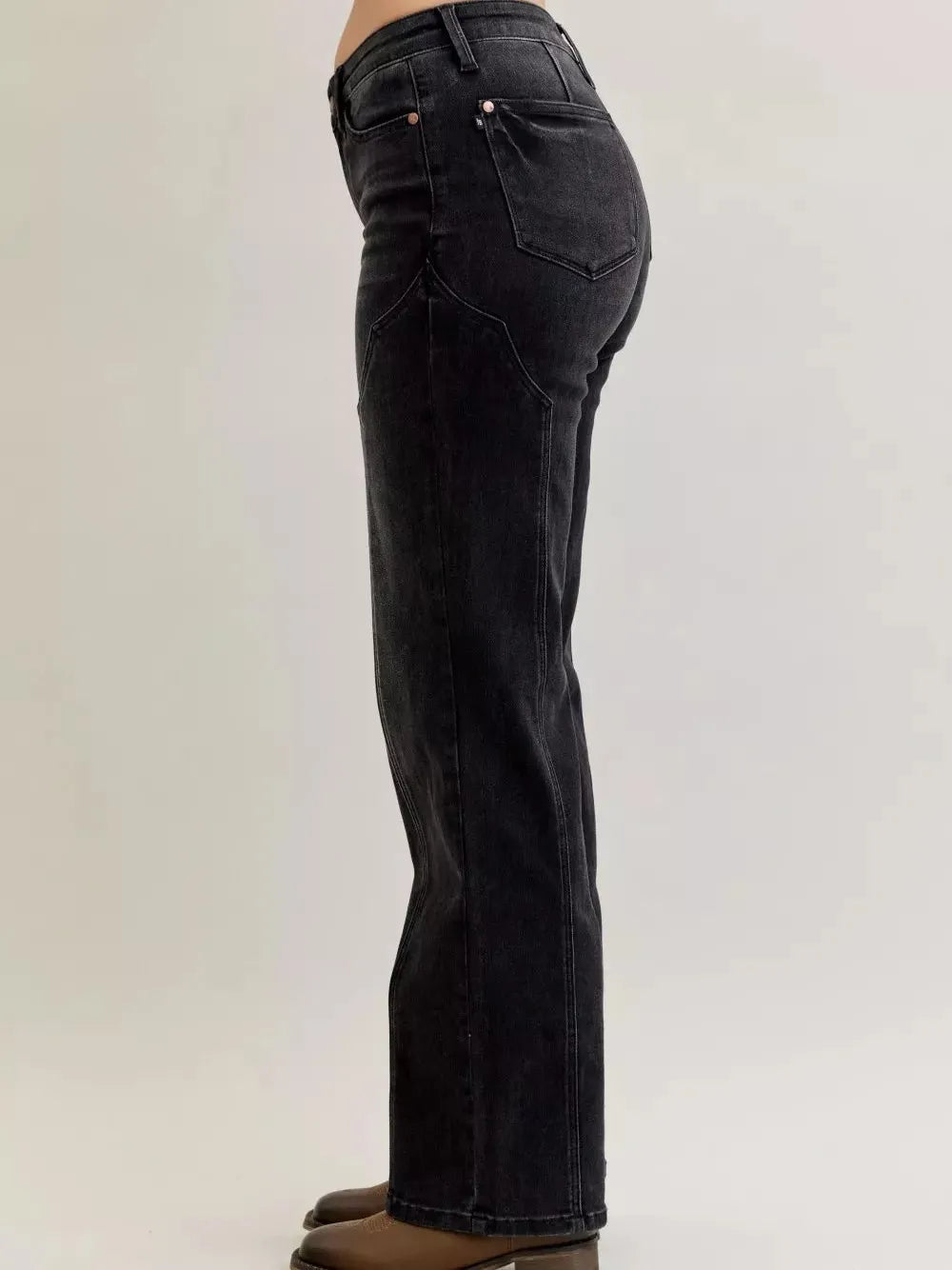 Judy Blue Western Flame Mid Rise Seam Detail Straight Jeans-Women's Jeans-Shop Z & Joxa