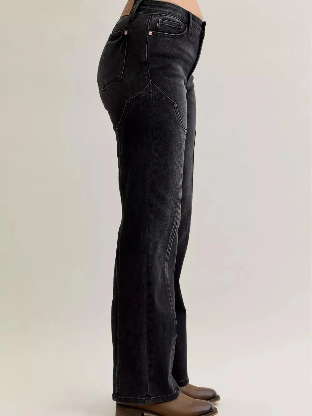 Judy Blue Western Flame Mid Rise Seam Detail Straight Jeans-Women's Jeans-Shop Z & Joxa