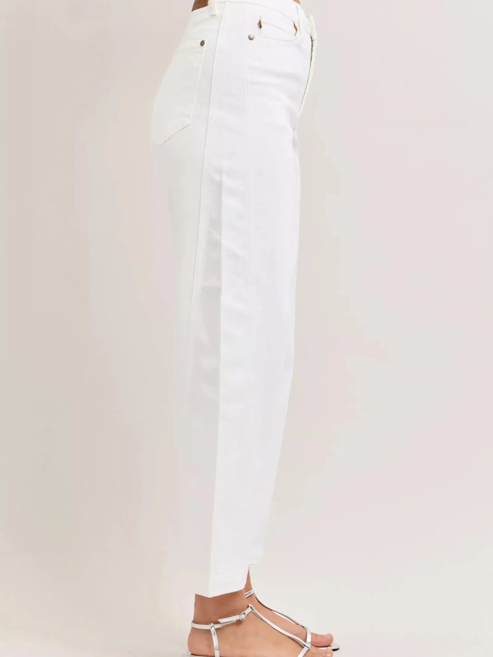 Judy Blue White Magic Highrise Rigid Magic Panel Barrel Jeans-Women's Jeans-Shop Z & Joxa