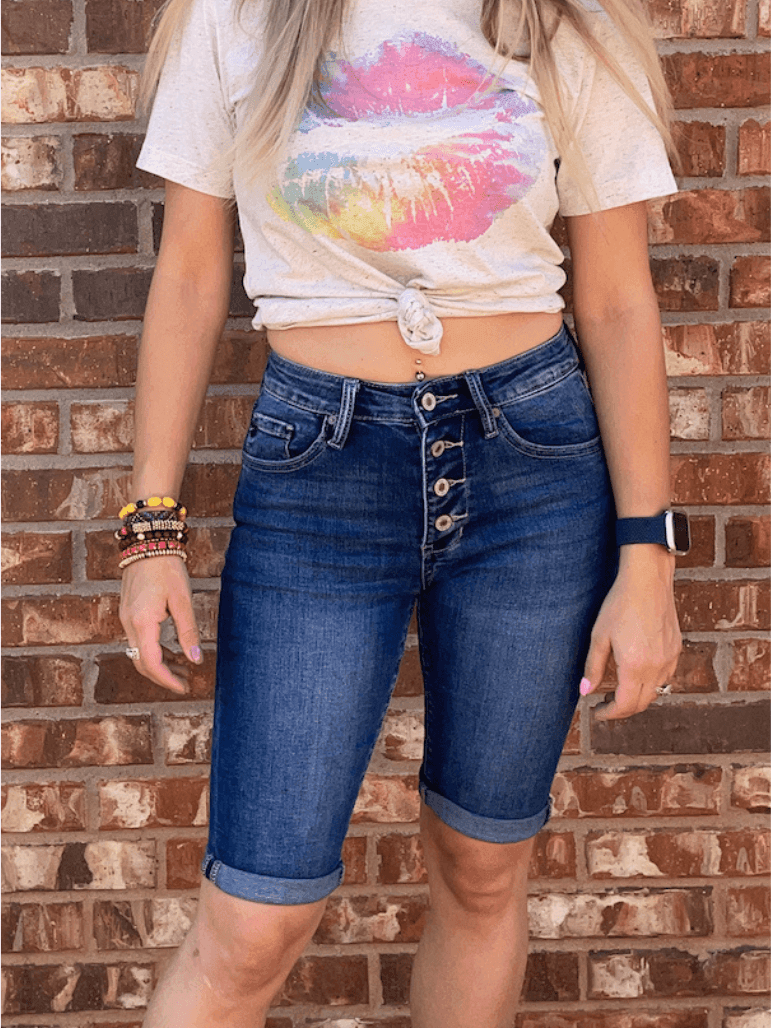 Kancan When in Doubt Bermuda Jean Shorts-Women's Clothing-Shop Z & Joxa