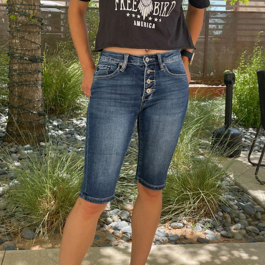 Kancan When in Doubt Bermuda Jean Shorts-Women's Clothing-Shop Z & Joxa