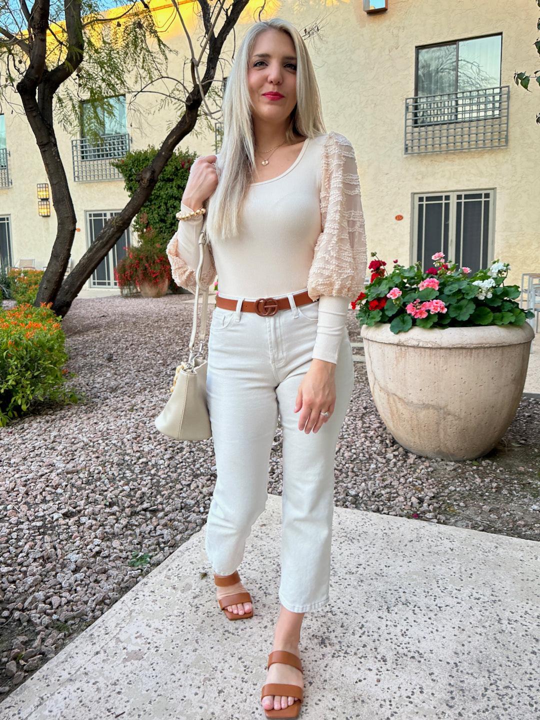 Kiss My Southern Sass Puff Sleeve Bodysuit-Women's Shirts & Tops-Shop Z & Joxa