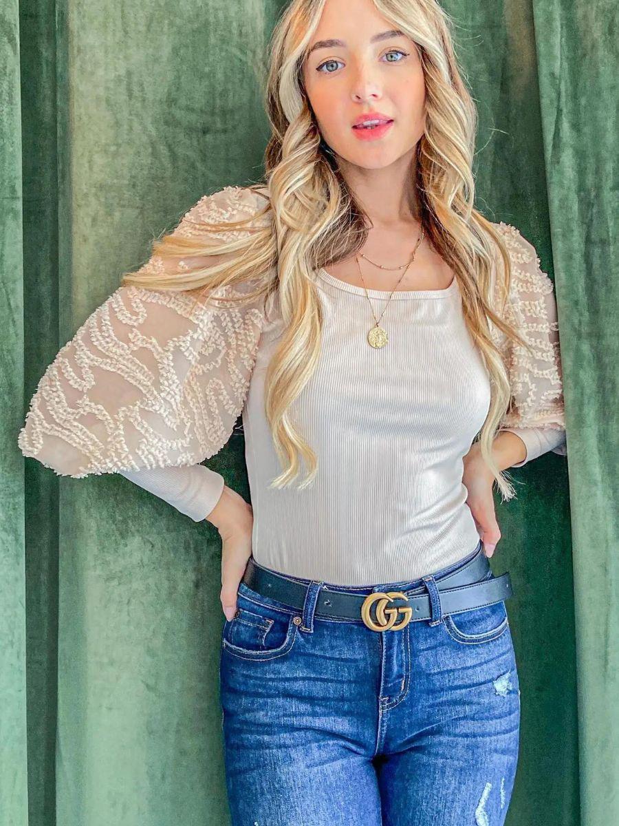 Kiss My Southern Sass Puff Sleeve Bodysuit-Women's Shirts & Tops-Shop Z & Joxa