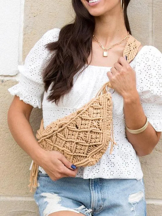 Knot Your Average Day Woven Macrame Sling Bag-Women's Accessories-Shop Z & Joxa