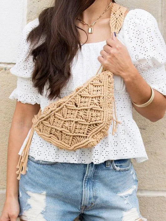Knot Your Average Day Woven Macrame Sling Bag-Women's Accessories-Shop Z & Joxa