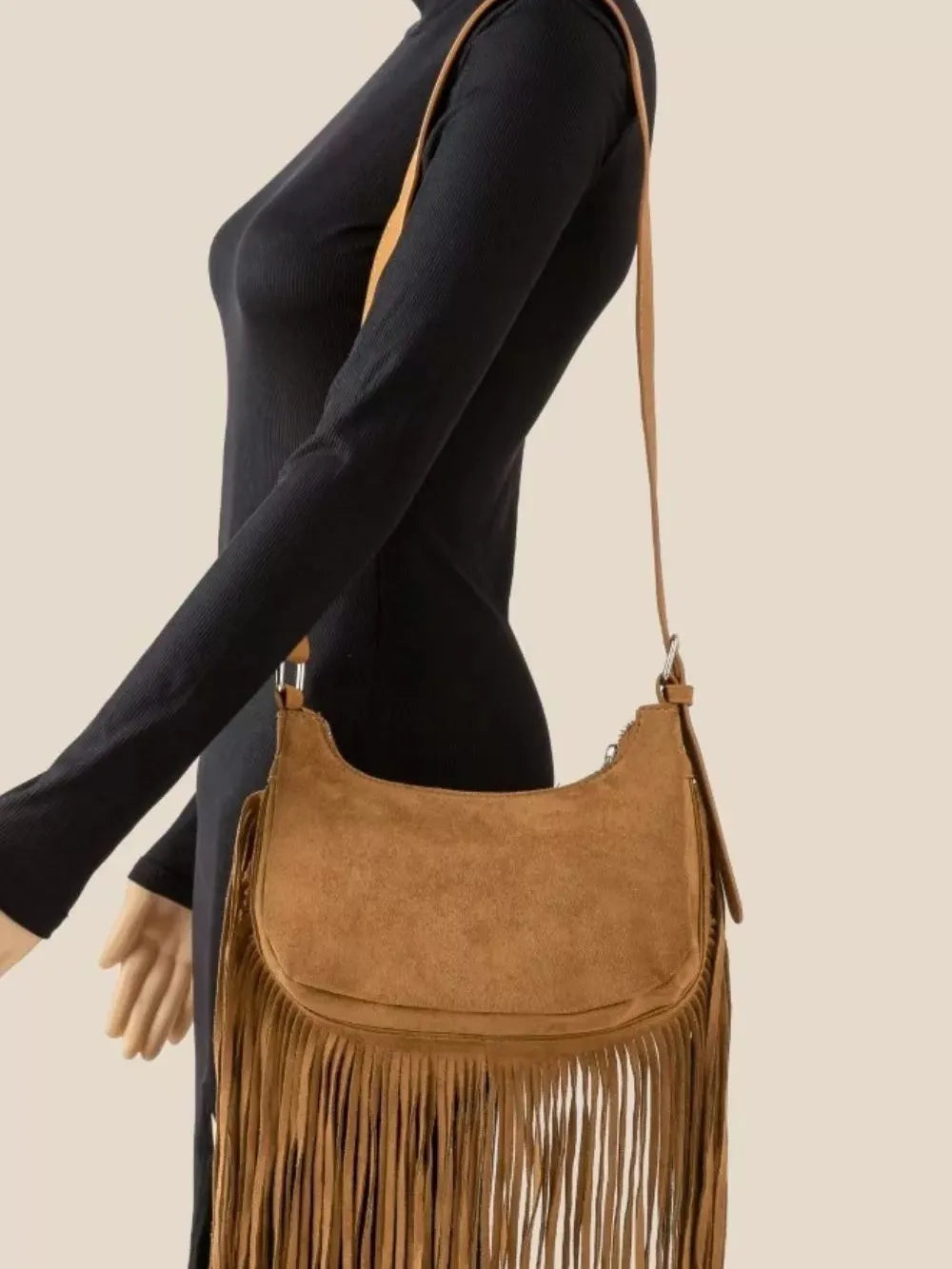 LA Fame Desert Dance Suede Fringe Crossbody Bag-Women's Accessories-Shop Z & Joxa