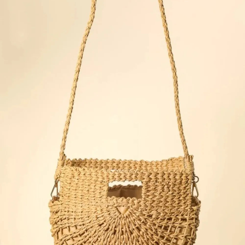 LA Fame Sunbeam Braided Semi Circle Tote Bag-Women's Accessories-Shop Z & Joxa