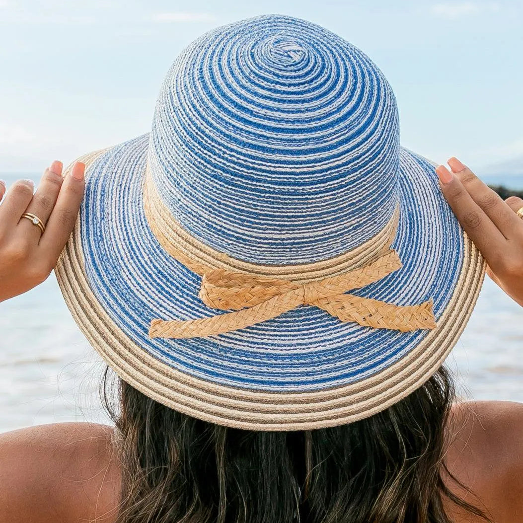 Sun Kissed & Striped Multi-Stripe Bow Accent Sunhat-Straw Sunhat-Shop Z & Joxa