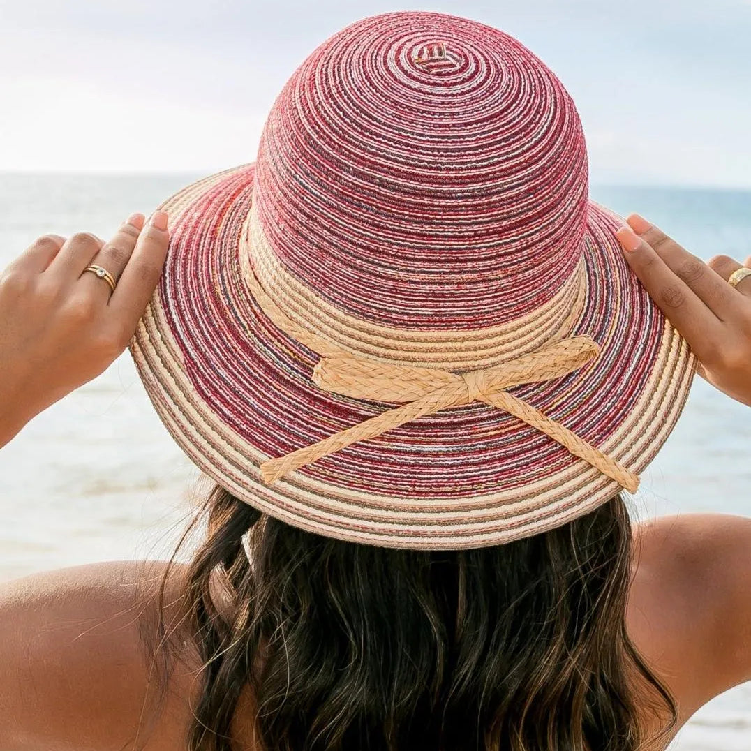 Sun Kissed & Striped Multi-Stripe Bow Accent Sunhat-Straw Sunhat-Shop Z & Joxa