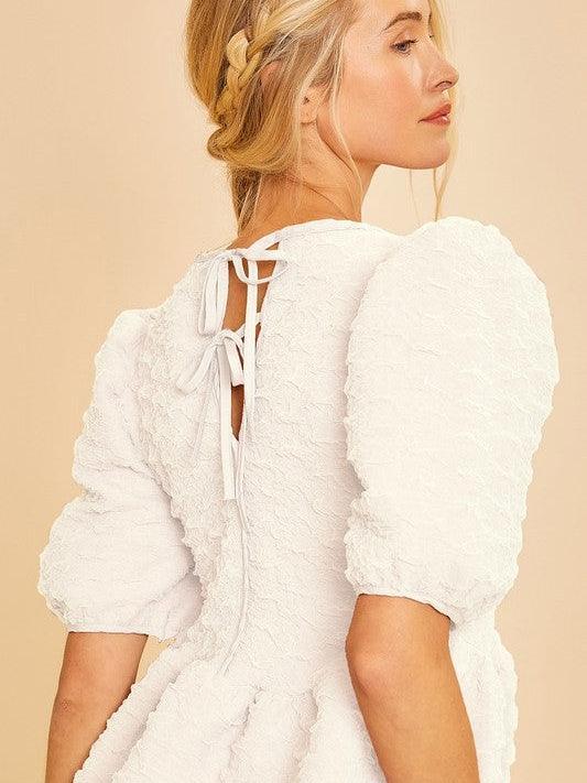 Lace Textured Princess Line Top in White-Women's Shirts & Tops-Shop Z & Joxa