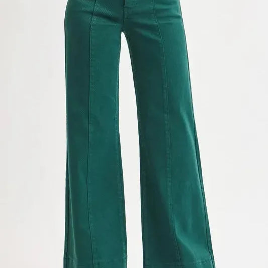 Leg Up: Risen Tummy Control Wide Leg Jeans in Rich Green-Women's Jeans-Shop Z & Joxa