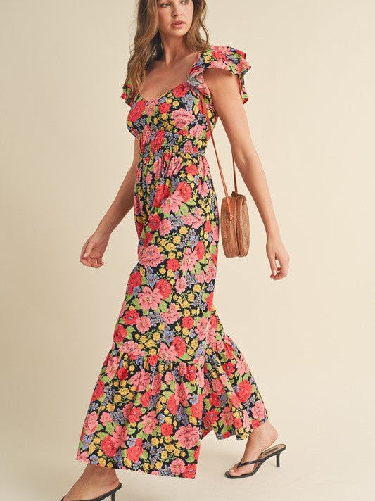 Let Your Confidence Shine Black Floral Flare Bottom Jumpsuit-Women's Jumpsuits-Shop Z & Joxa